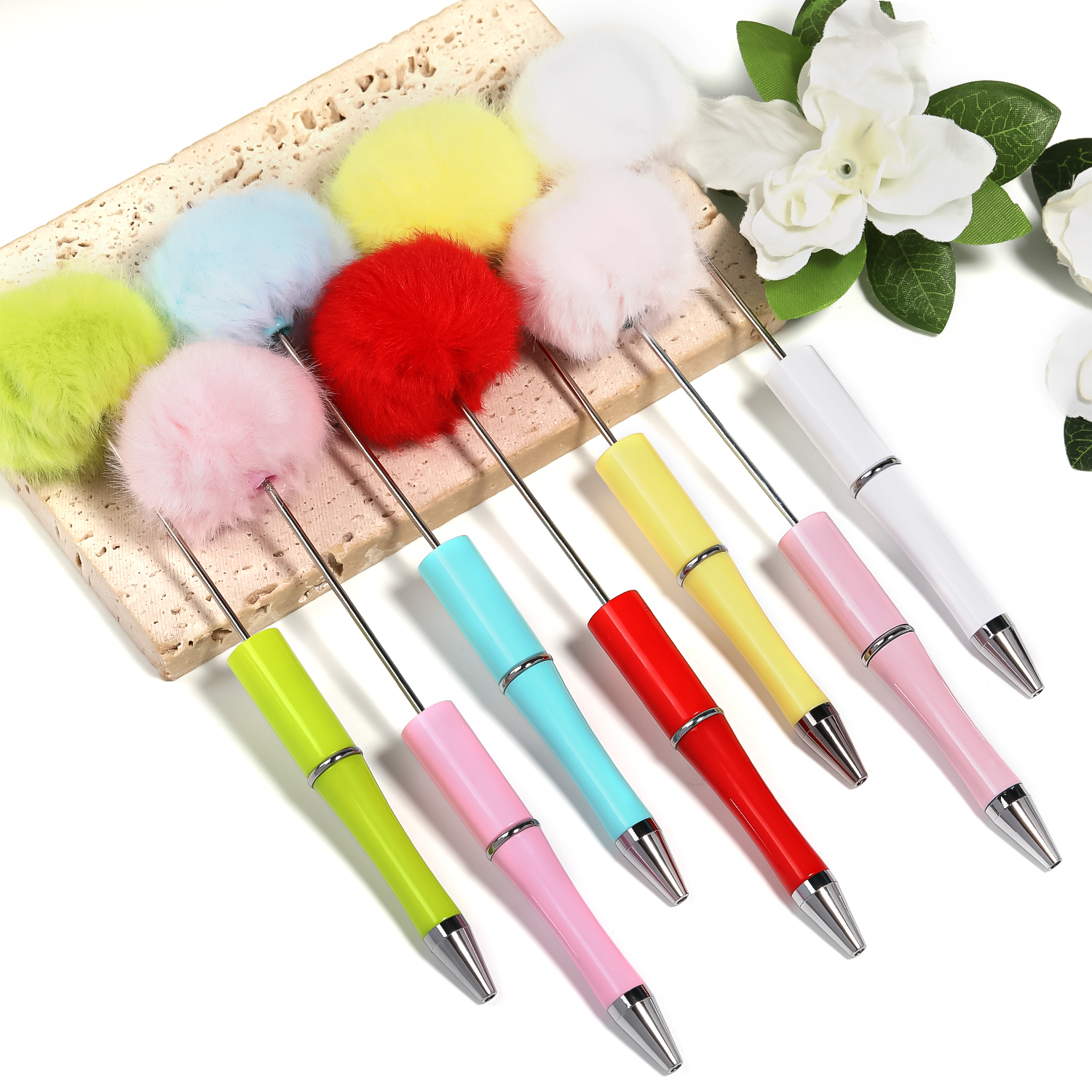 【P171】5pcs  Pom Pom Beadable Pen DIY Beaded Ballpoint Pen