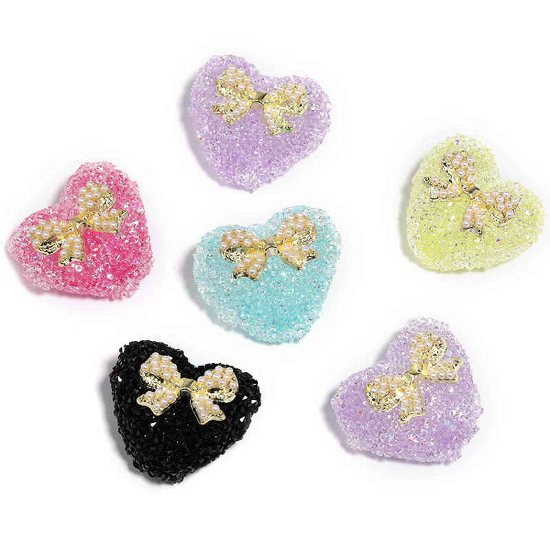 【B109】Mouse Head / Heart With Metal Gold/Pearls Bow Gummy Sugar Beads-JPM