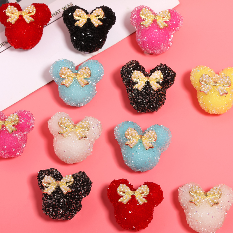 【B109】Mouse Head / Heart With Metal Gold/Pearls Bow Gummy Sugar Beads-JPM