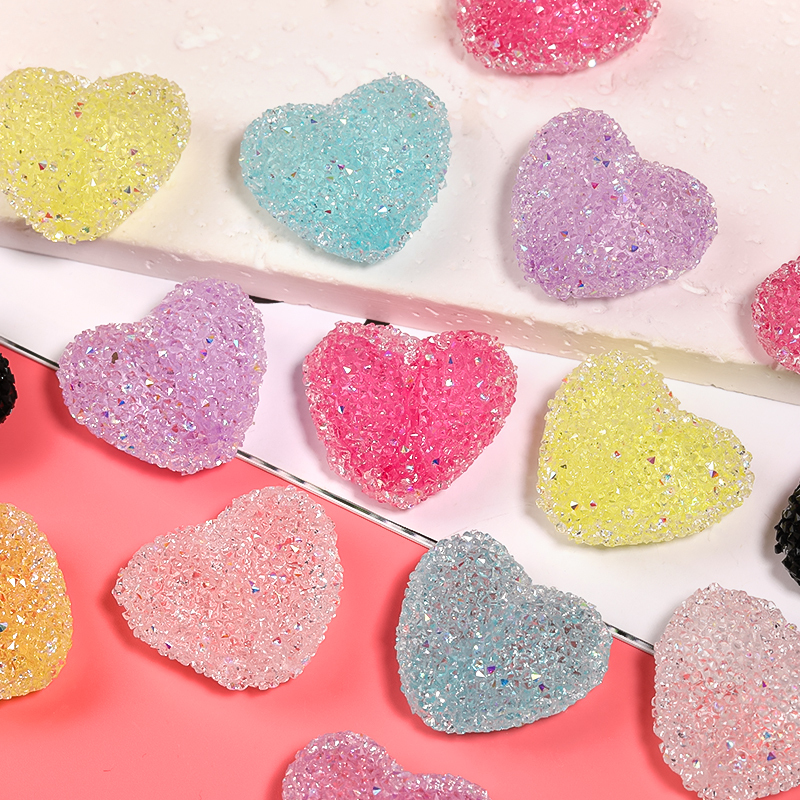 【B113】Sugar Jelly Crystal Rhinestones Paved Love Heart Acrylic Resin Beads-JPM