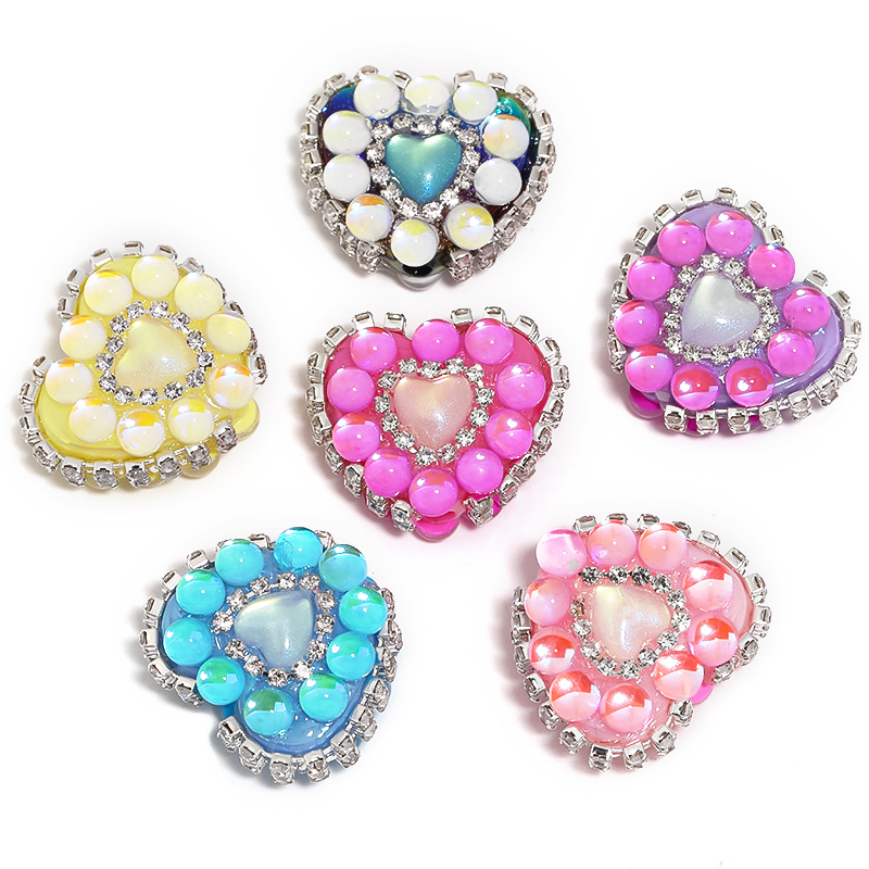 【B122】10pcs Mixed colors  Love Beads Rhinestone Chain Acrylic Beads diy handmade beads -JPM