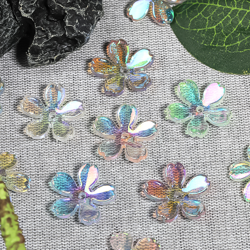【B111】200pcs UV five-petal flower diy beads are  Acrylic Beads, AB Color Plated, Flower -JPM