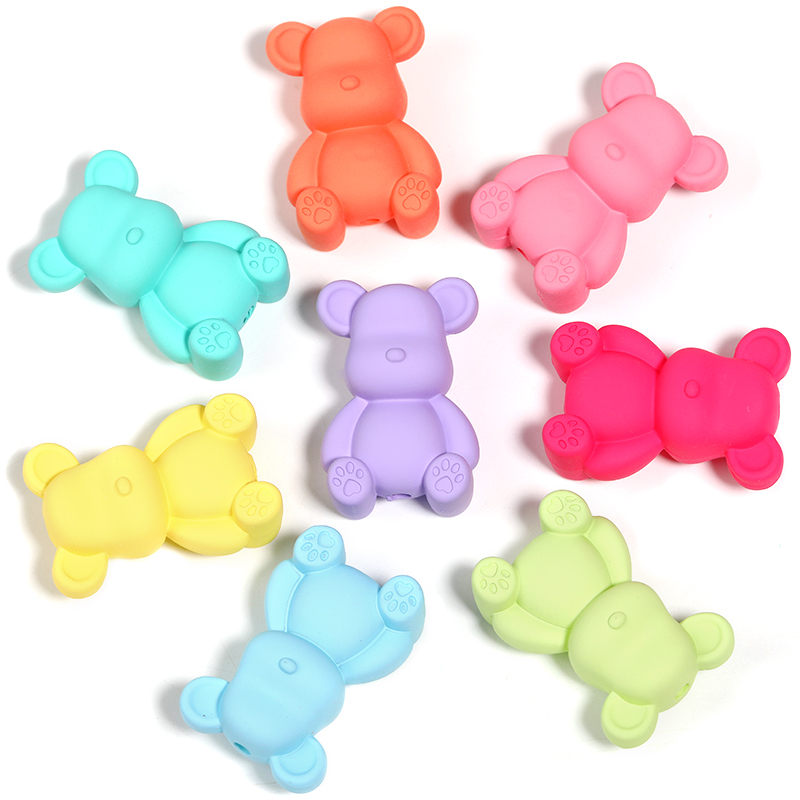 【B119】50pcs  Mixed Solid Color Smooth Surface Bear Shaped Beads With Straight Hole For Diy -JPM