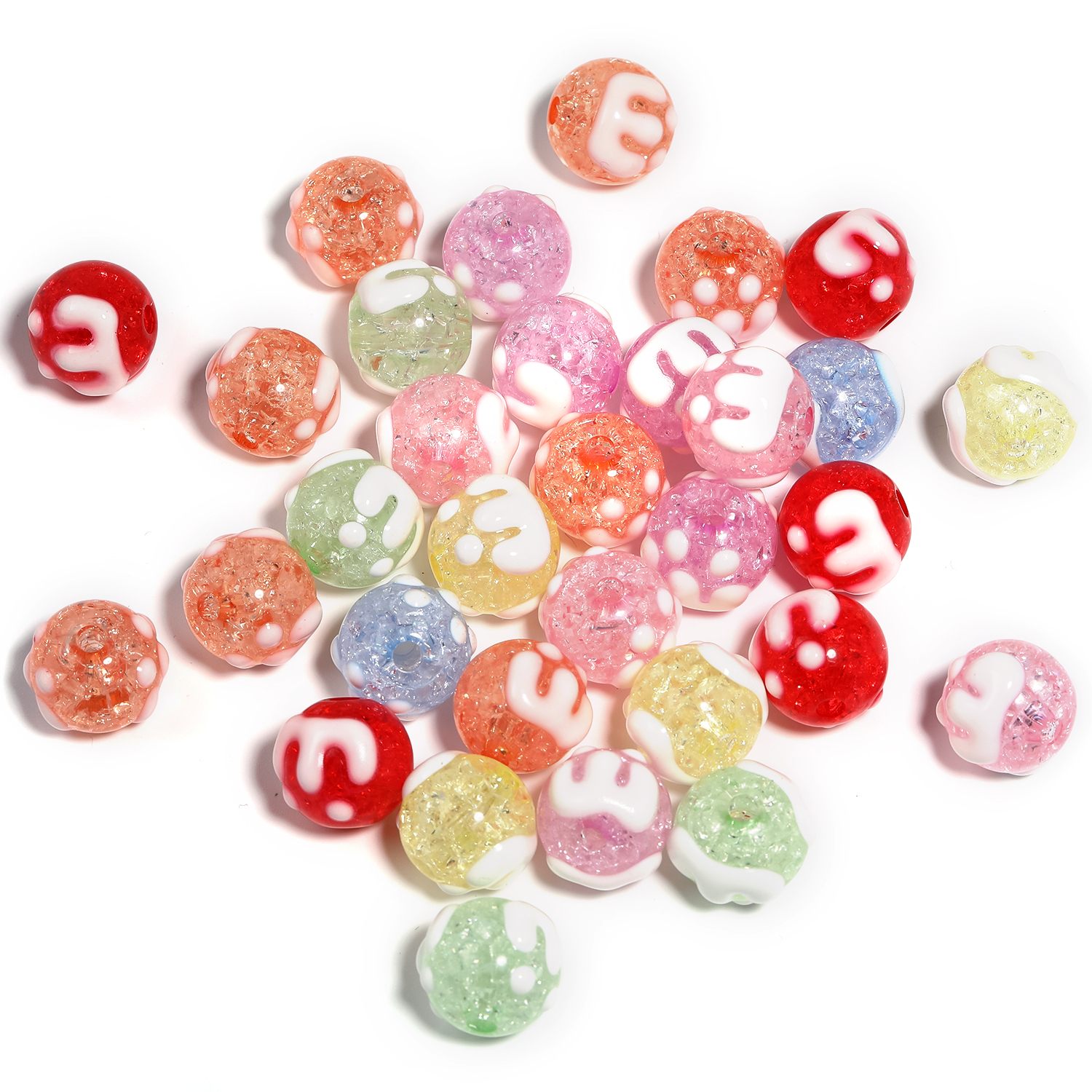  【B163】Round Beads Cross Pattern Acrylic Spacer Bead DIY Jewelry Findings Making-JPM