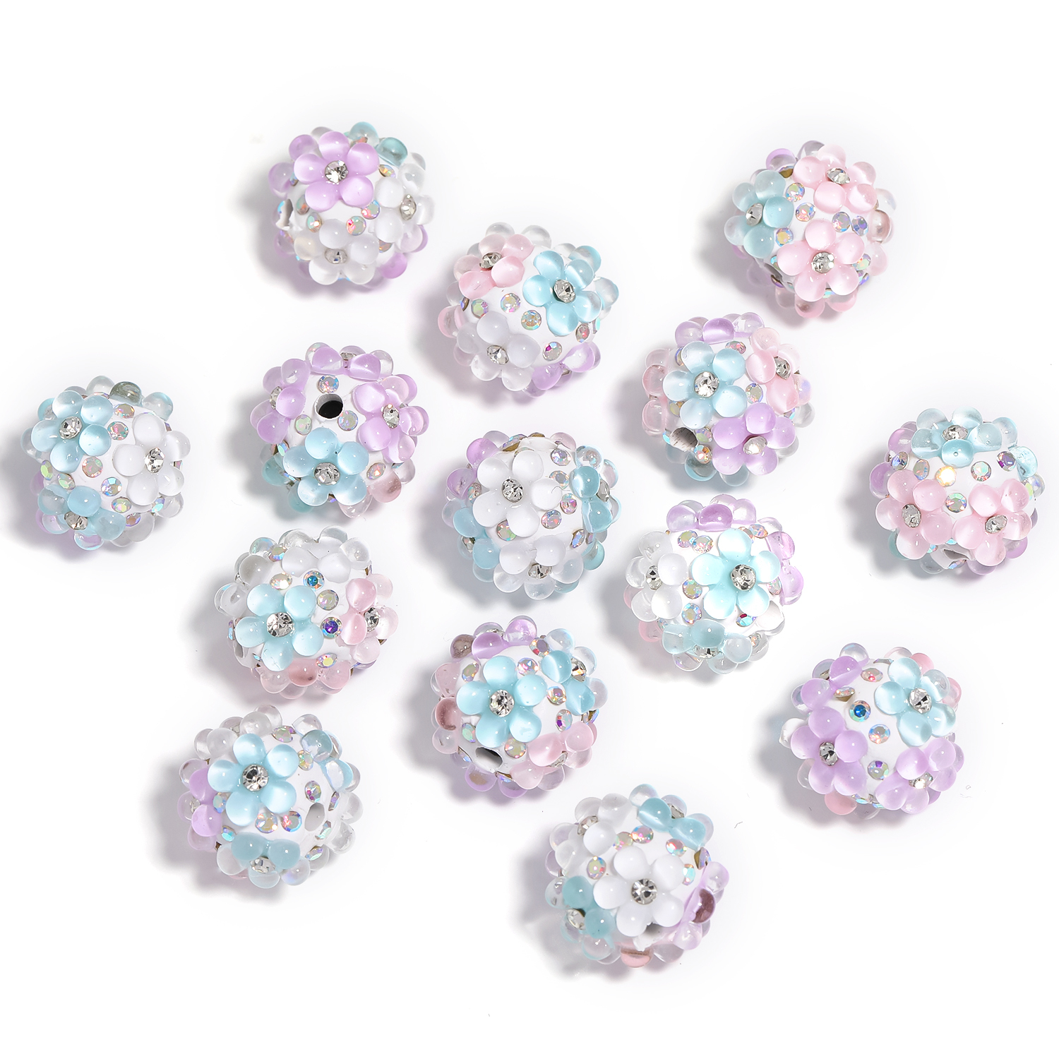 【B164】Floral Clay Beads with Flowers and AB Rhinestones-JPM