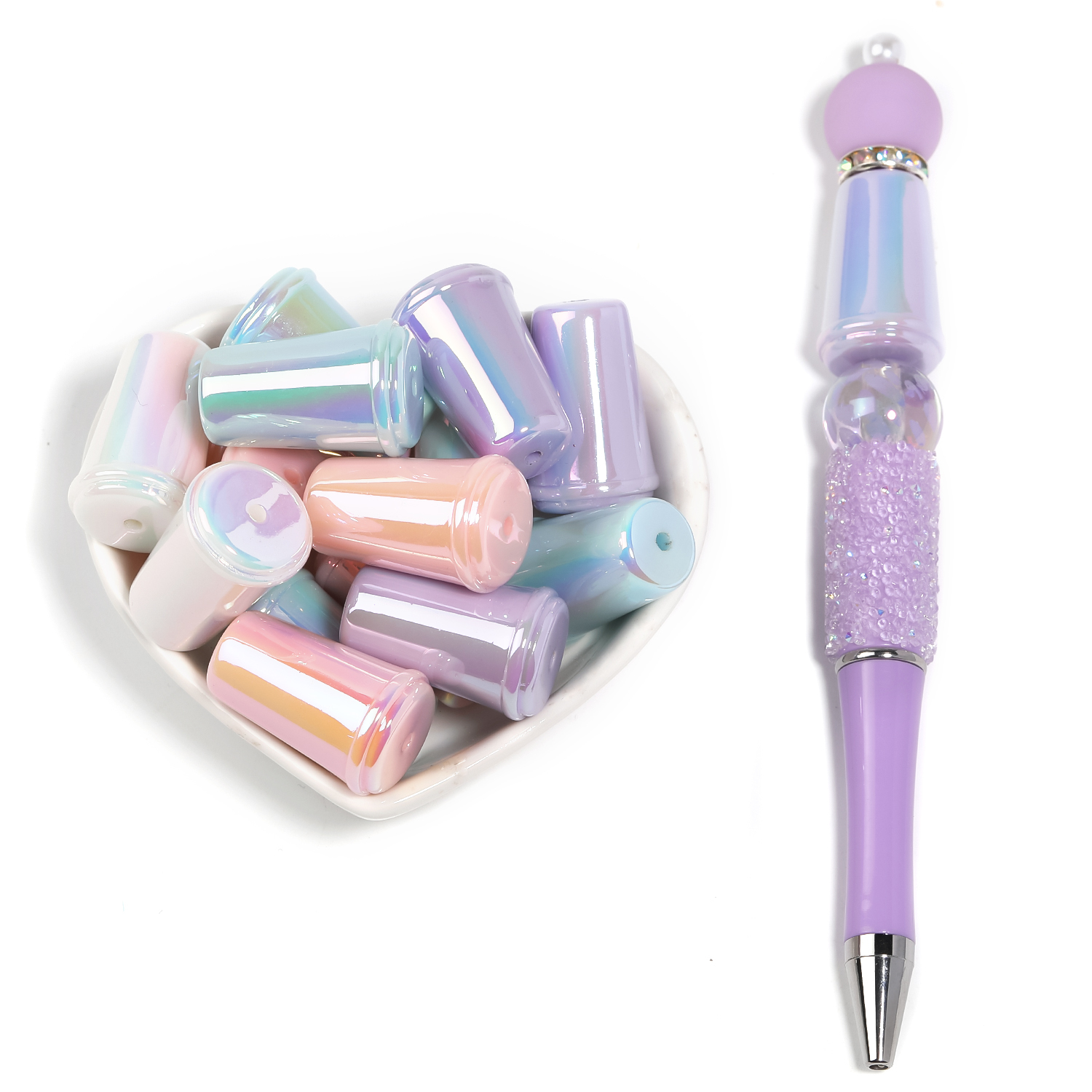 【B138】50pcs UV Plating Acrylic Beads, Opaque, Column, Mixed Color-JPM