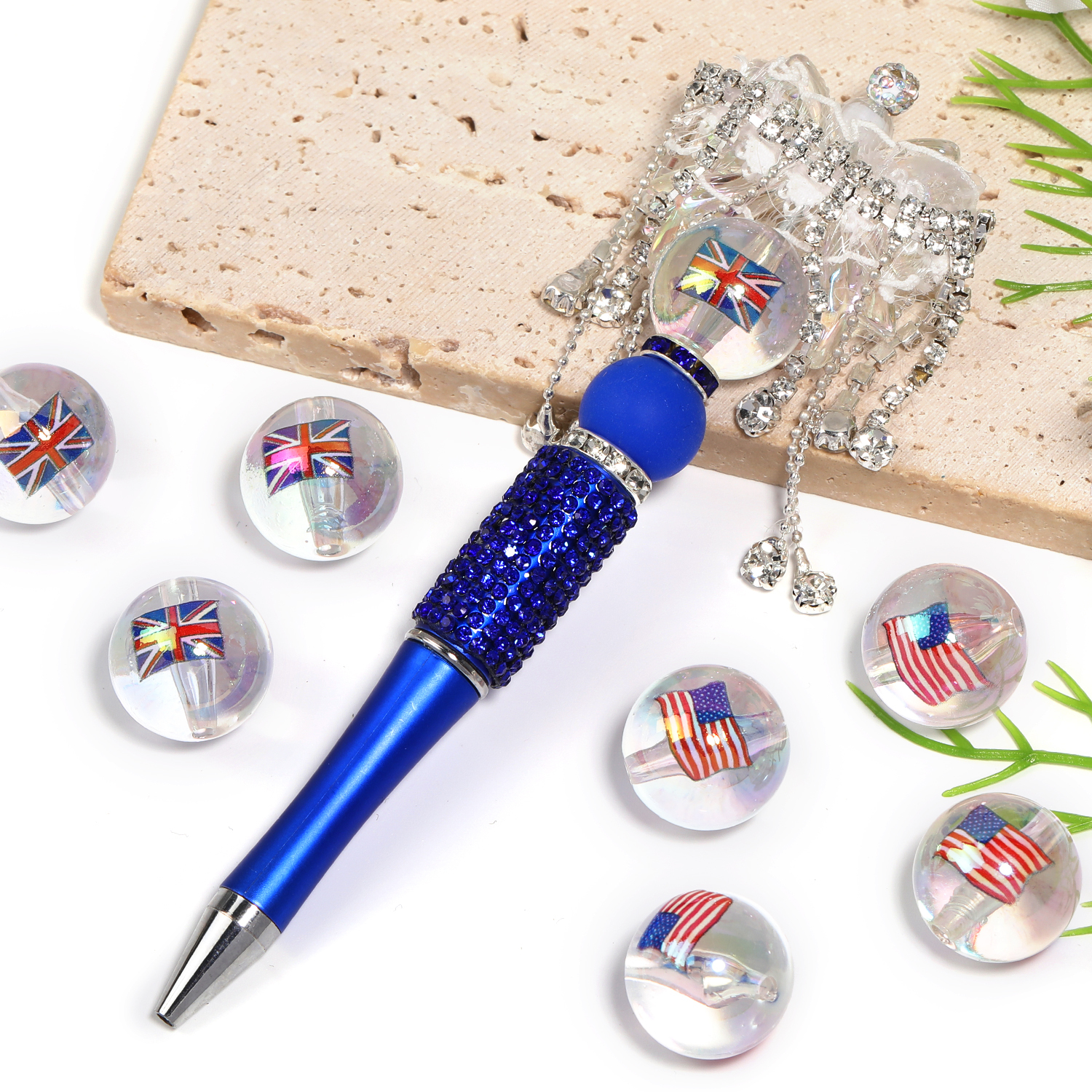 【B171】50pcs  Flag printCrystal Glass Beads Round Color Crystal Beads Glass-JPM