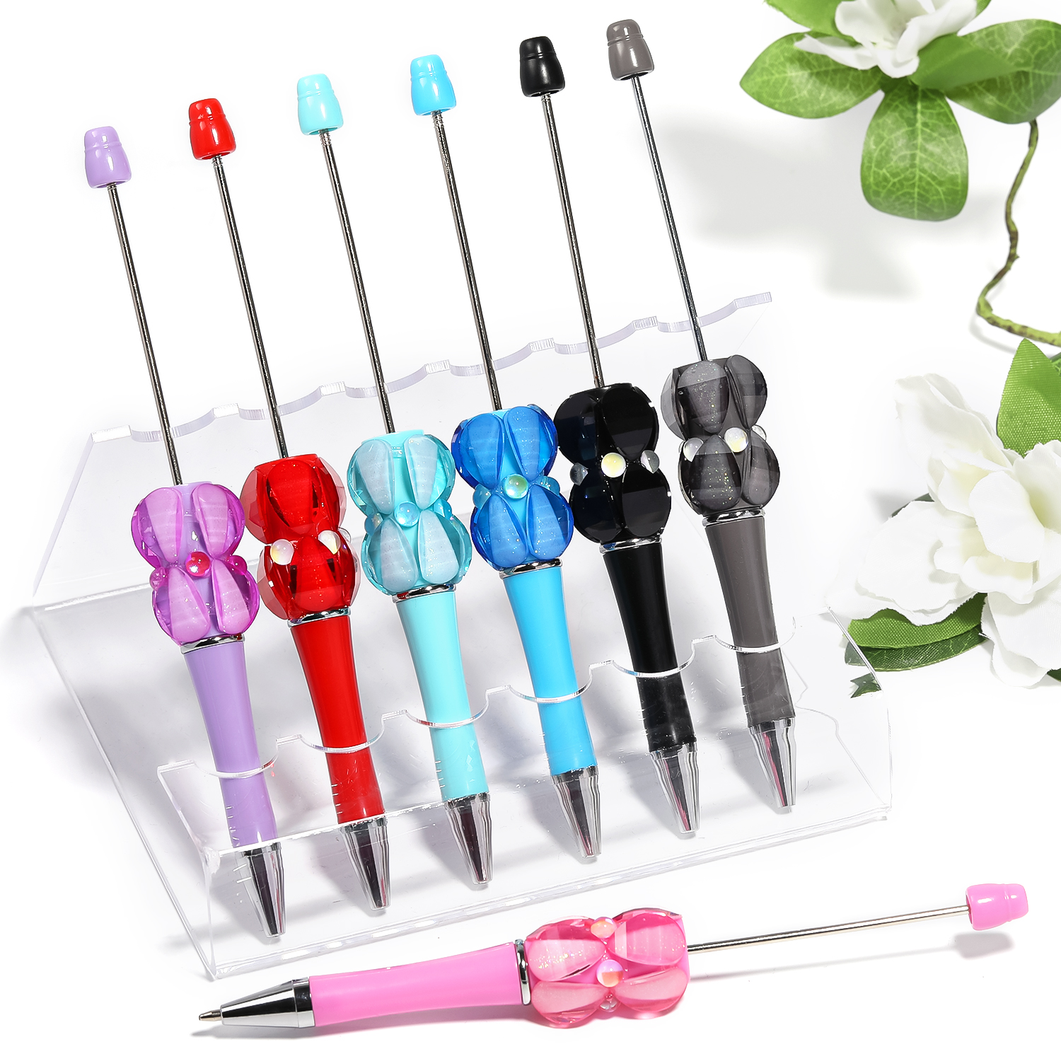 【P175】5pcs  Bead Ballpoint Pen petal shape Beadable Pen 