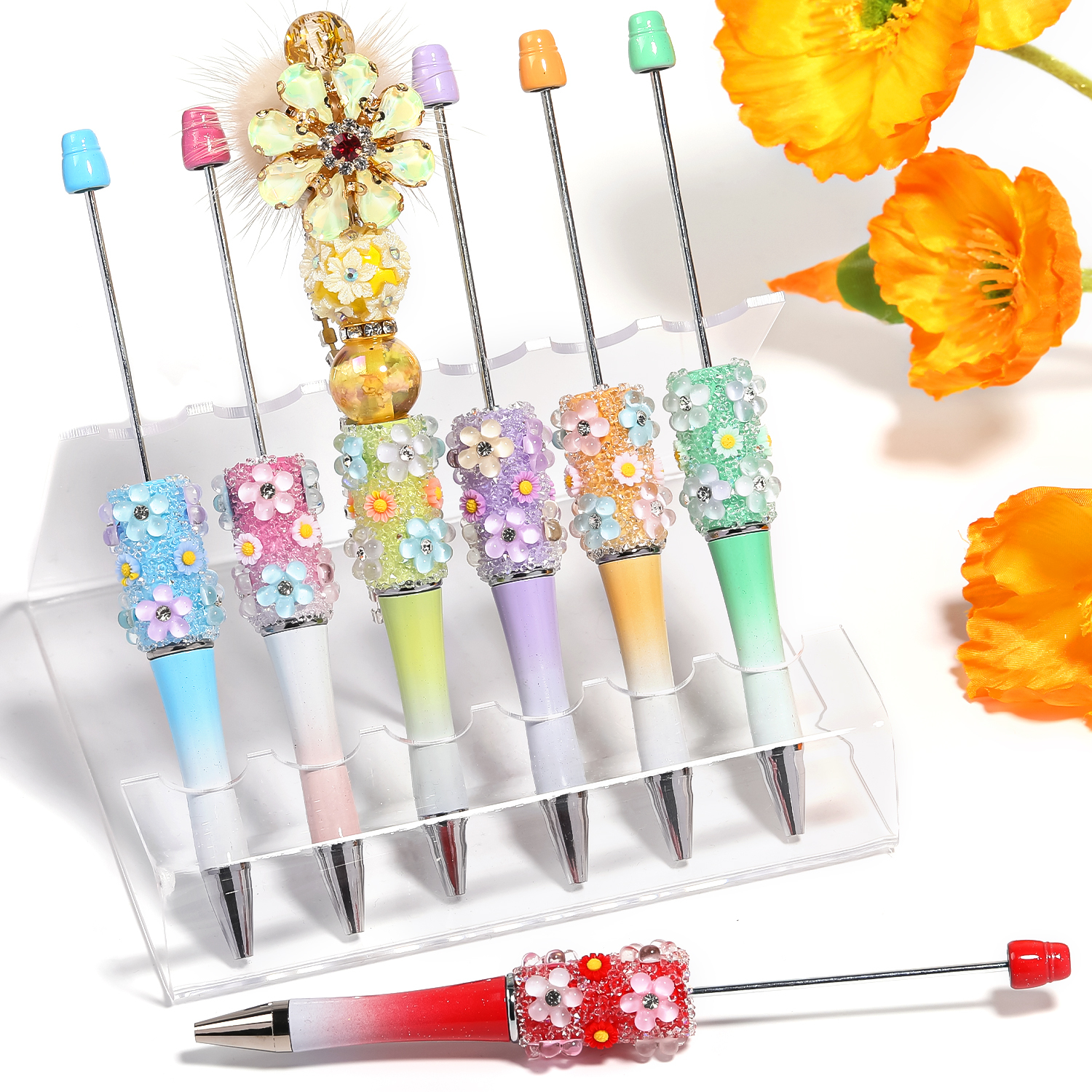 【P182】5pcs Beadable Pens new flower style-JPM