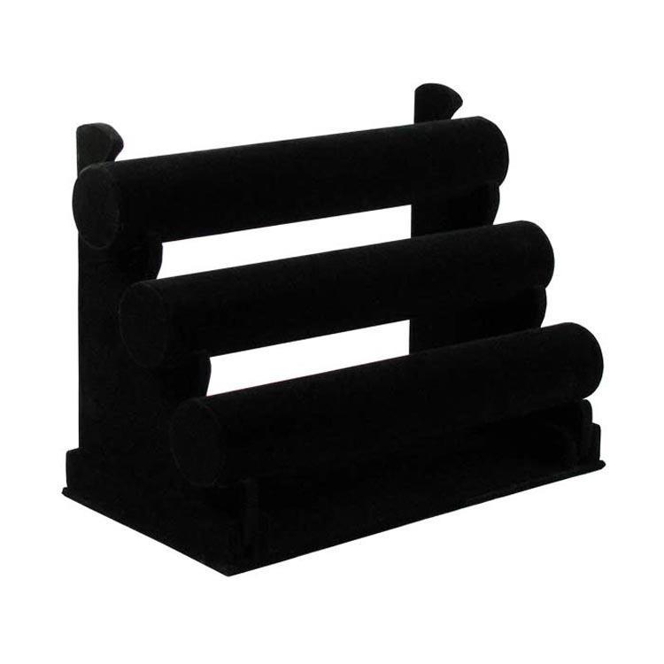 【S76】Three-layer black velvet wooden leather jewelry display stand bracelet -JPM