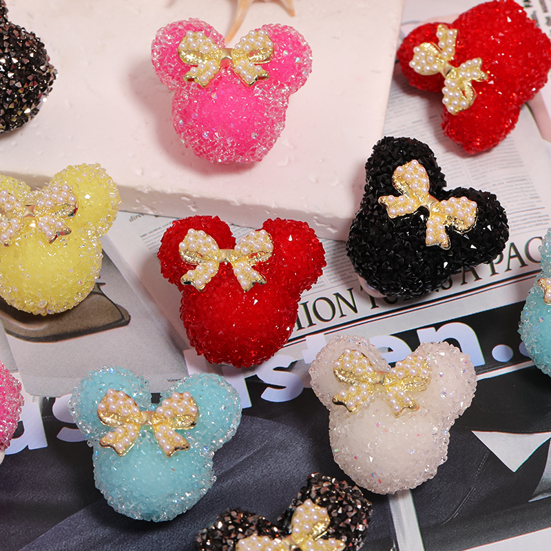 【B109】Mouse Head / Heart With Metal Gold/Pearls Bow Gummy Sugar Beads-JPM