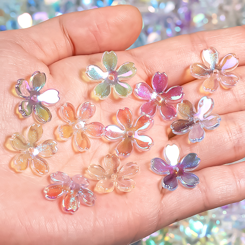 【B111】200pcs UV five-petal flower diy beads are  Acrylic Beads, AB Color Plated, Flower -JPM
