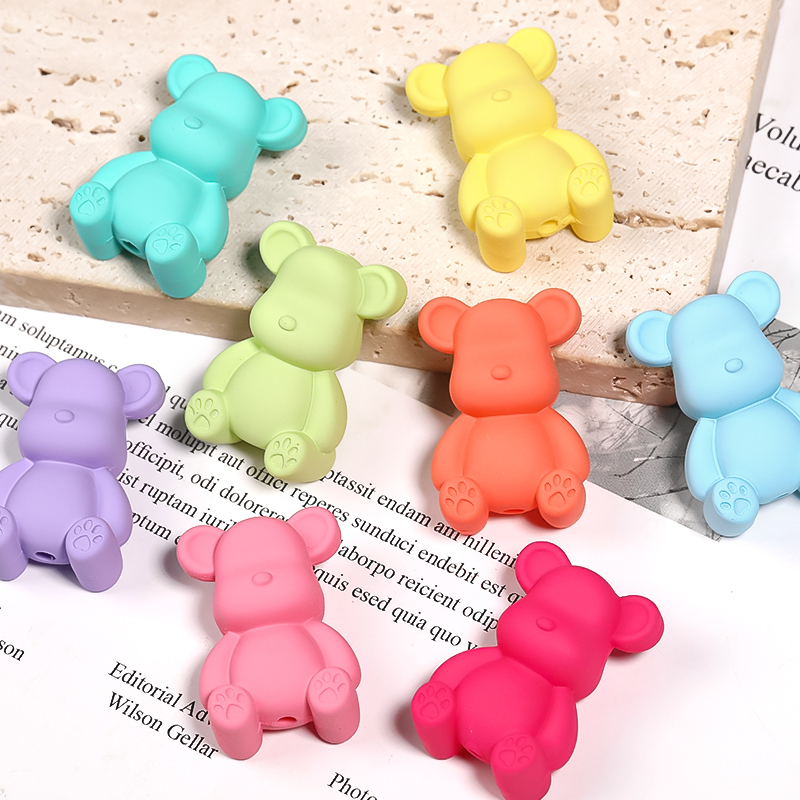 【B119】50pcs  Mixed Solid Color Smooth Surface Bear Shaped Beads With Straight Hole For Diy -JPM