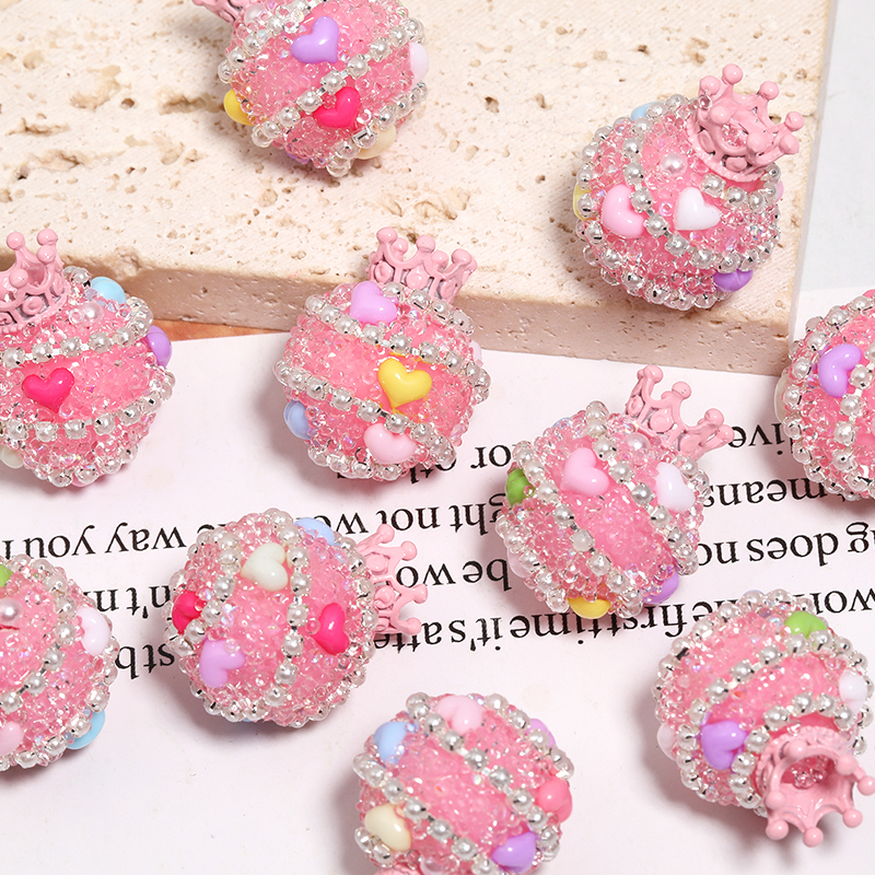 【B117】10pcs  Crown Acrylic Sugar Beaded Pens  sugar beads  Diy Rhinestone Beads with pearl -JPM