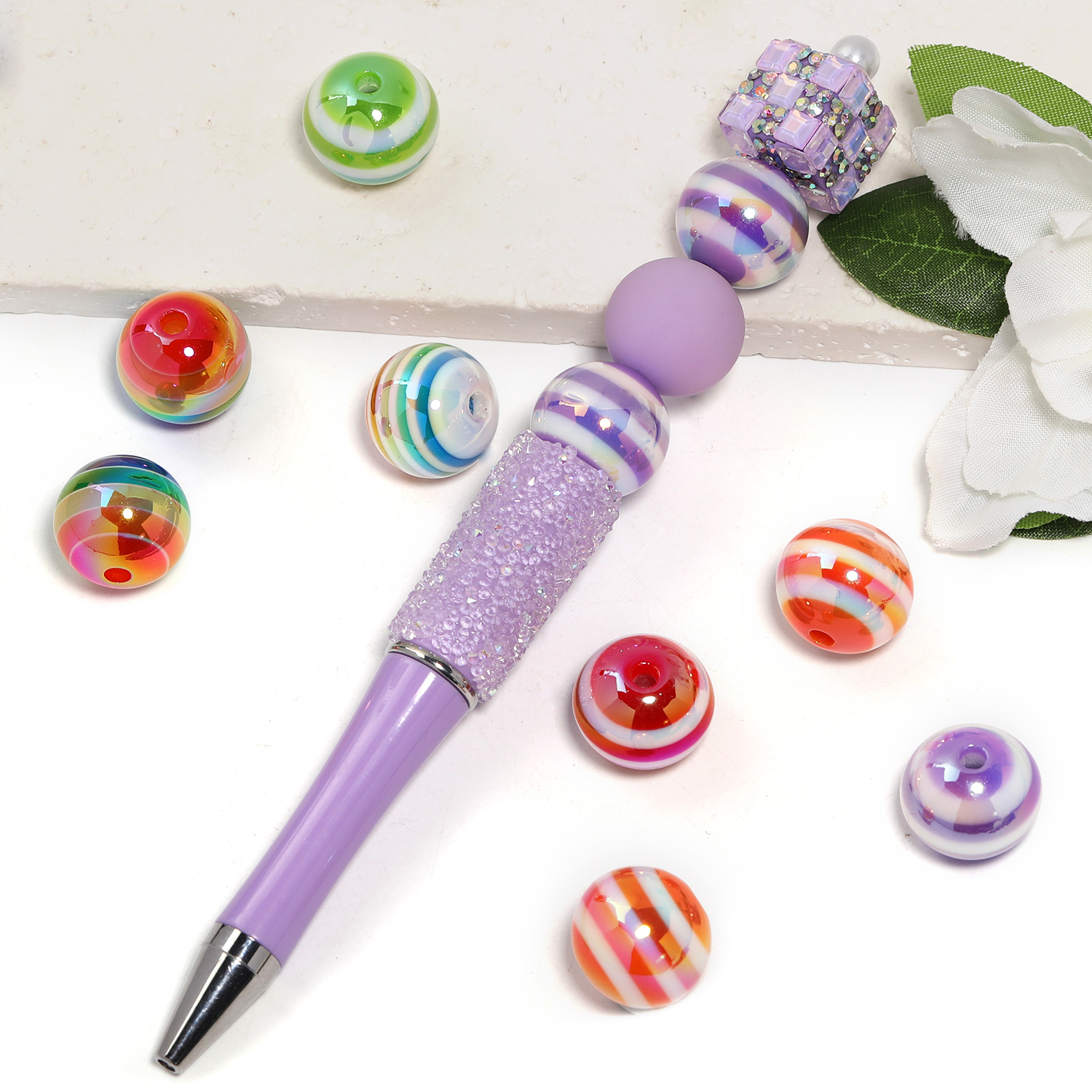 【B153】100pcs UV striped beads for DIY pen -JPM