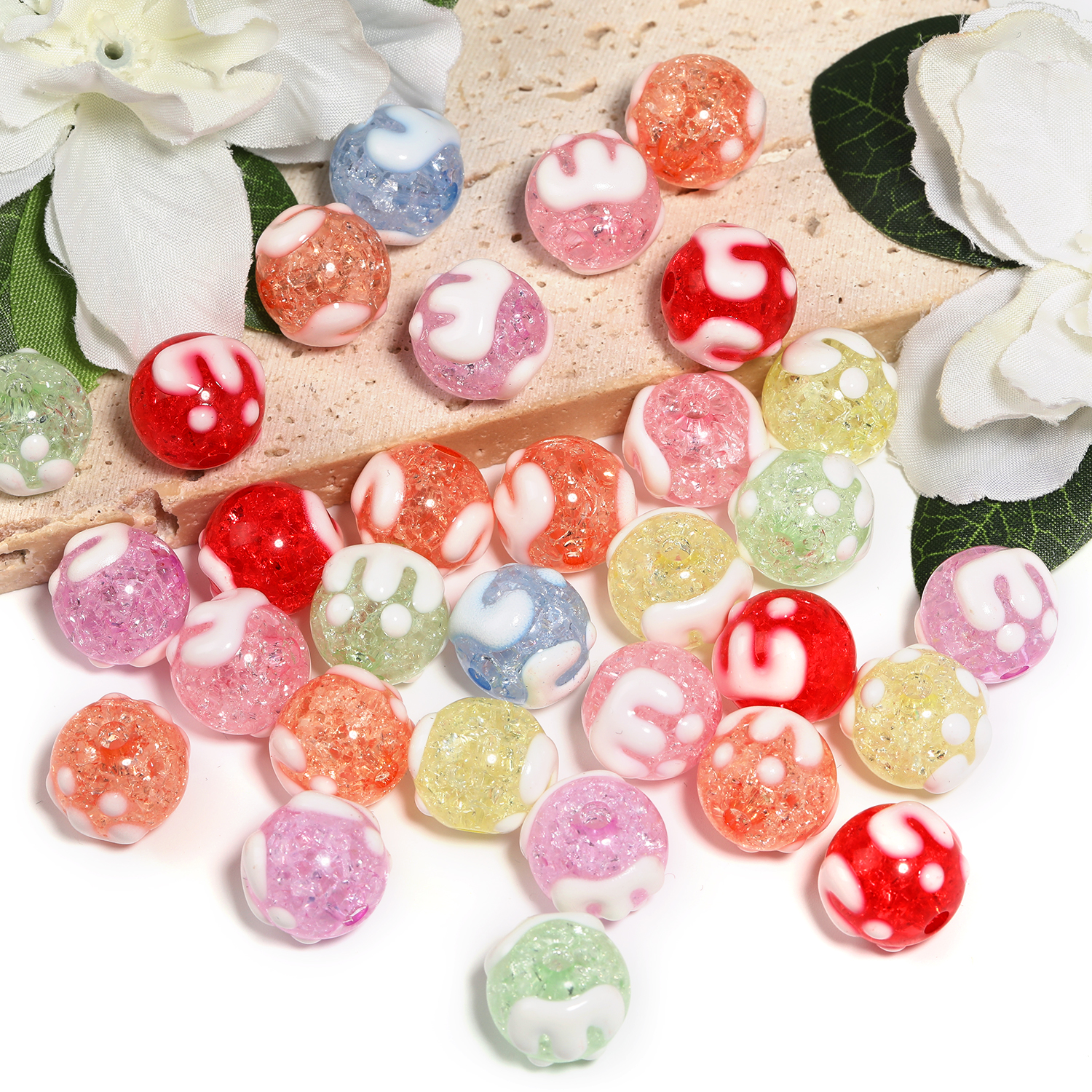  【B163】Round Beads Cross Pattern Acrylic Spacer Bead DIY Jewelry Findings Making-JPM