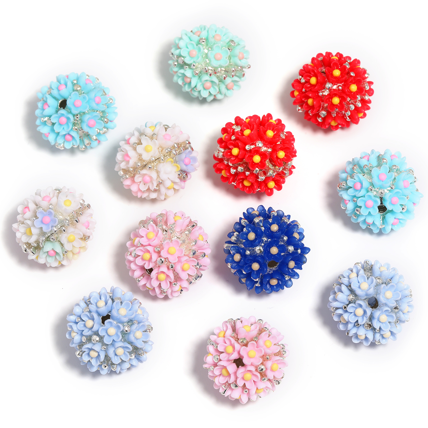 【B164】Floral Clay Beads with Flowers and AB Rhinestones-JPM