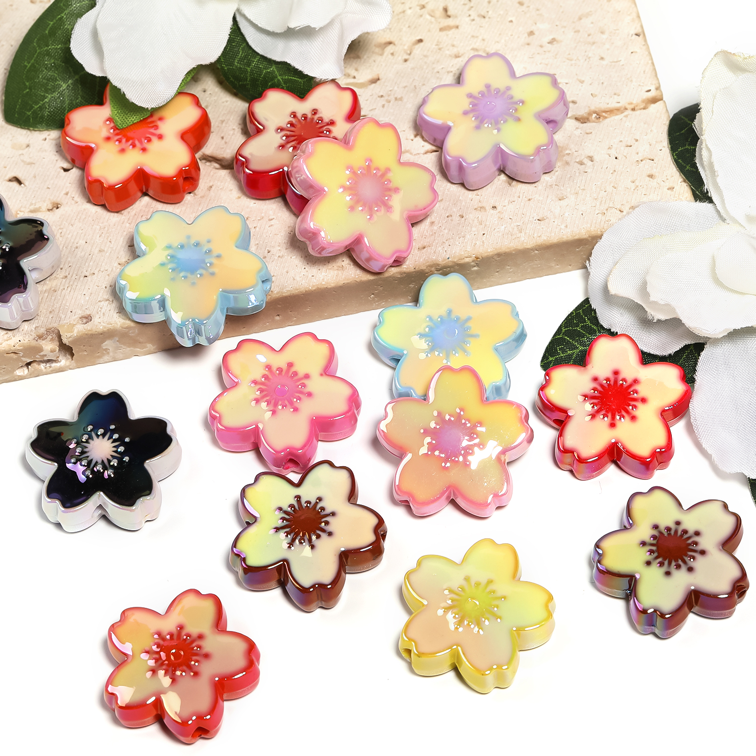【B167】 Acrylic Enamel Cherry Blossom Flower Beads for Handmade DIY-JPM