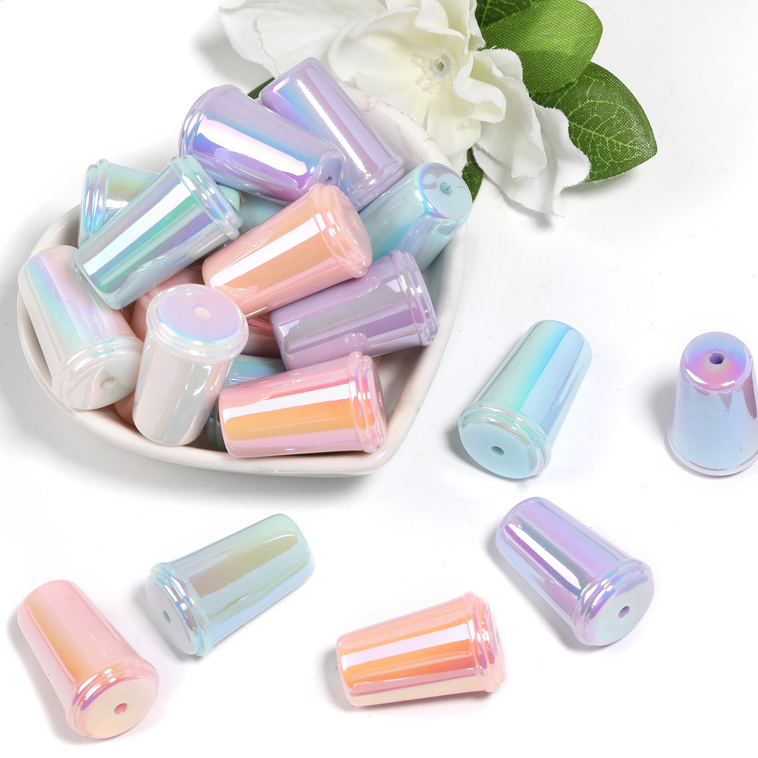 【B138】50pcs UV Plating Acrylic Beads, Opaque, Column, Mixed Color-JPM