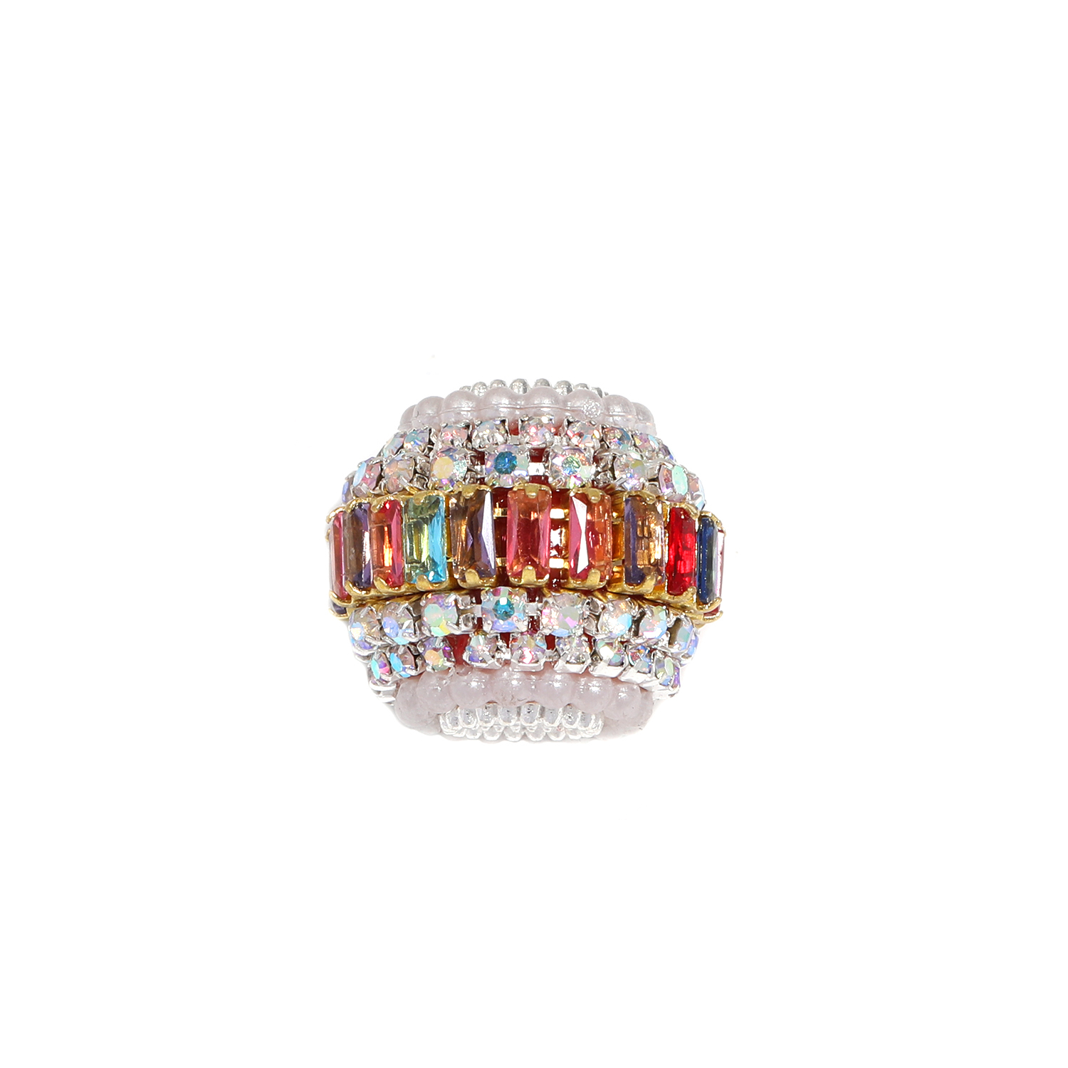 【B145】15pcs Metal Beads with Silver Pins, Double Layer Rhinestones-JPM