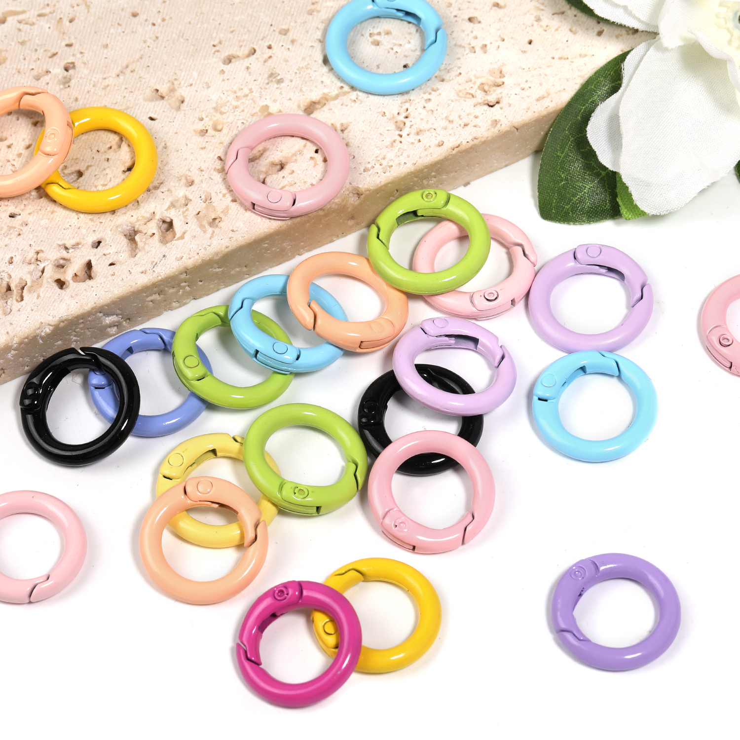 【A136】50pcs  Spray Painted Spring Gate Rings O Rings Round Clasp for Keychain-JPM