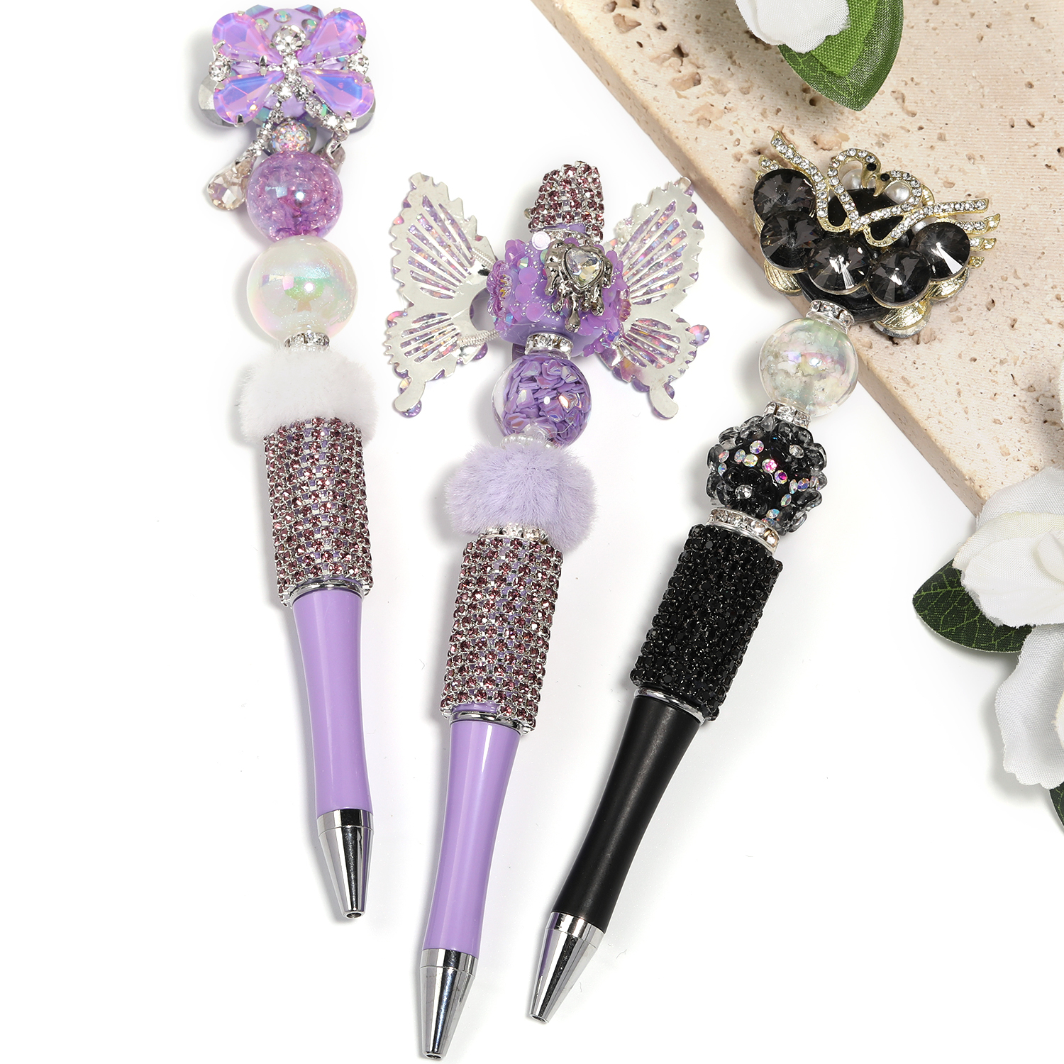 【P160】5pcs Beadable Pens in Solid Colors with Rhinestones and Flatback Pearls-JPM