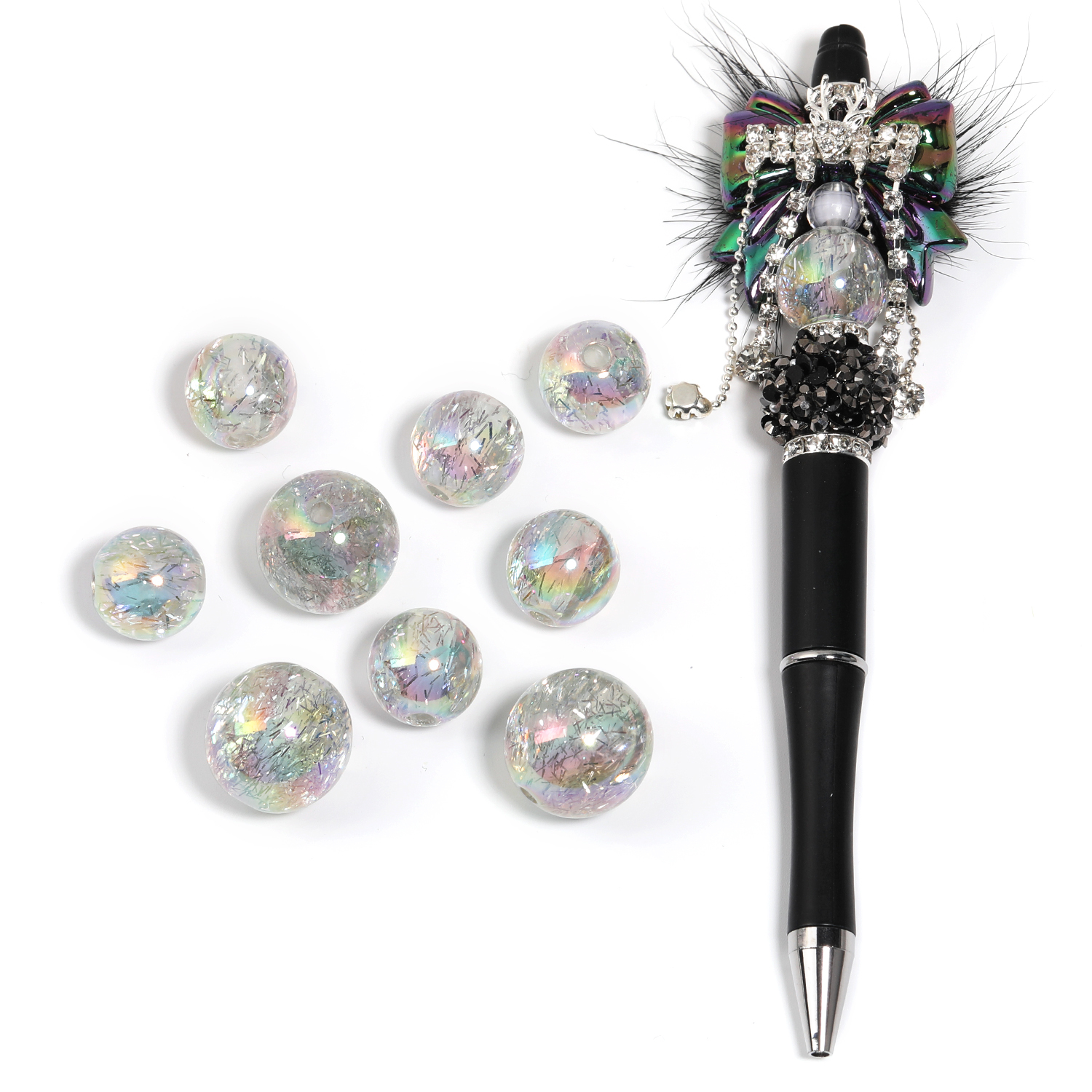 【B168】16mm/20mm  UV Plating Transparent Rainbow Iridescent Acrylic Beads-JPM