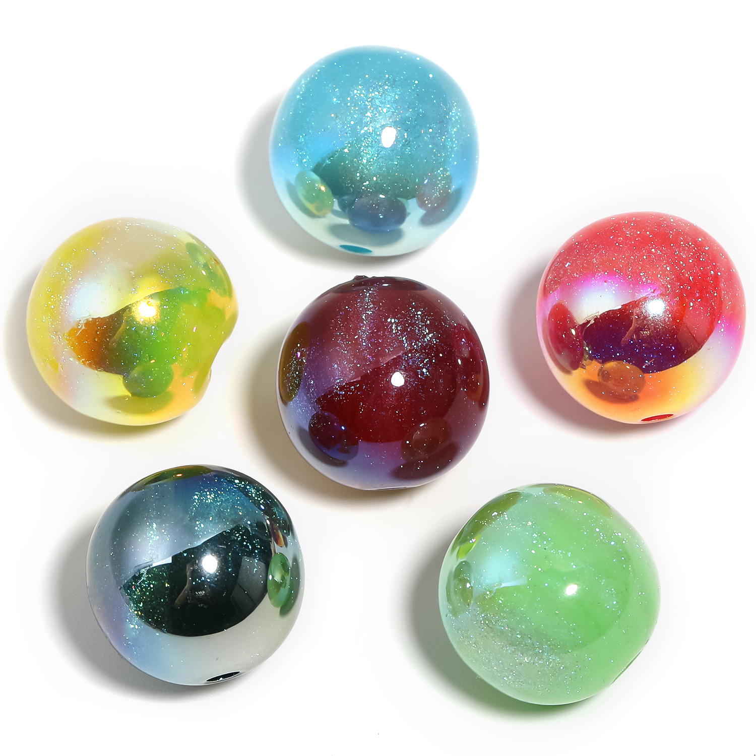 【B174】50pcs Resin Imitation Cat Eye Beads, Round, Mixed Color-JPM
