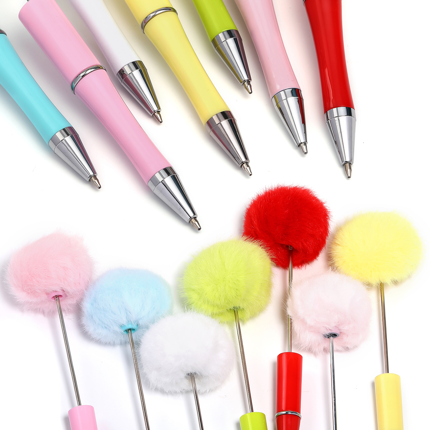 【P171】5pcs  Pom Pom Beadable Pen DIY Beaded Ballpoint Pen