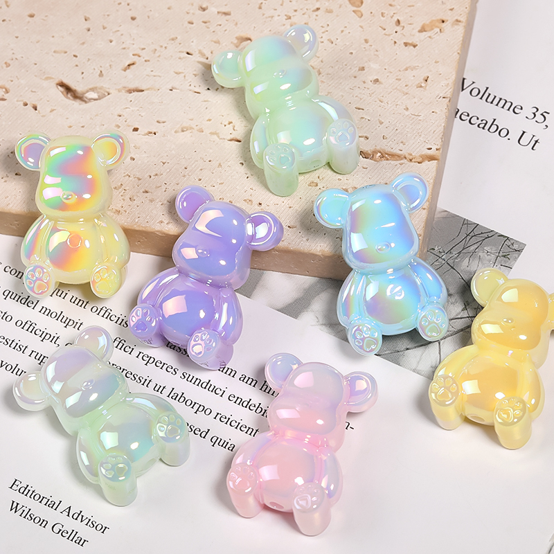 【B119】50pcs  Mixed Solid Color Smooth Surface Bear Shaped Beads With Straight Hole For Diy -JPM