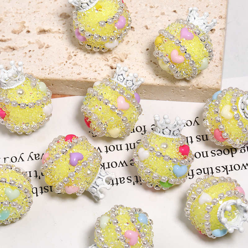 【B117】10pcs  Crown Acrylic Sugar Beaded Pens  sugar beads  Diy Rhinestone Beads with pearl -JPM