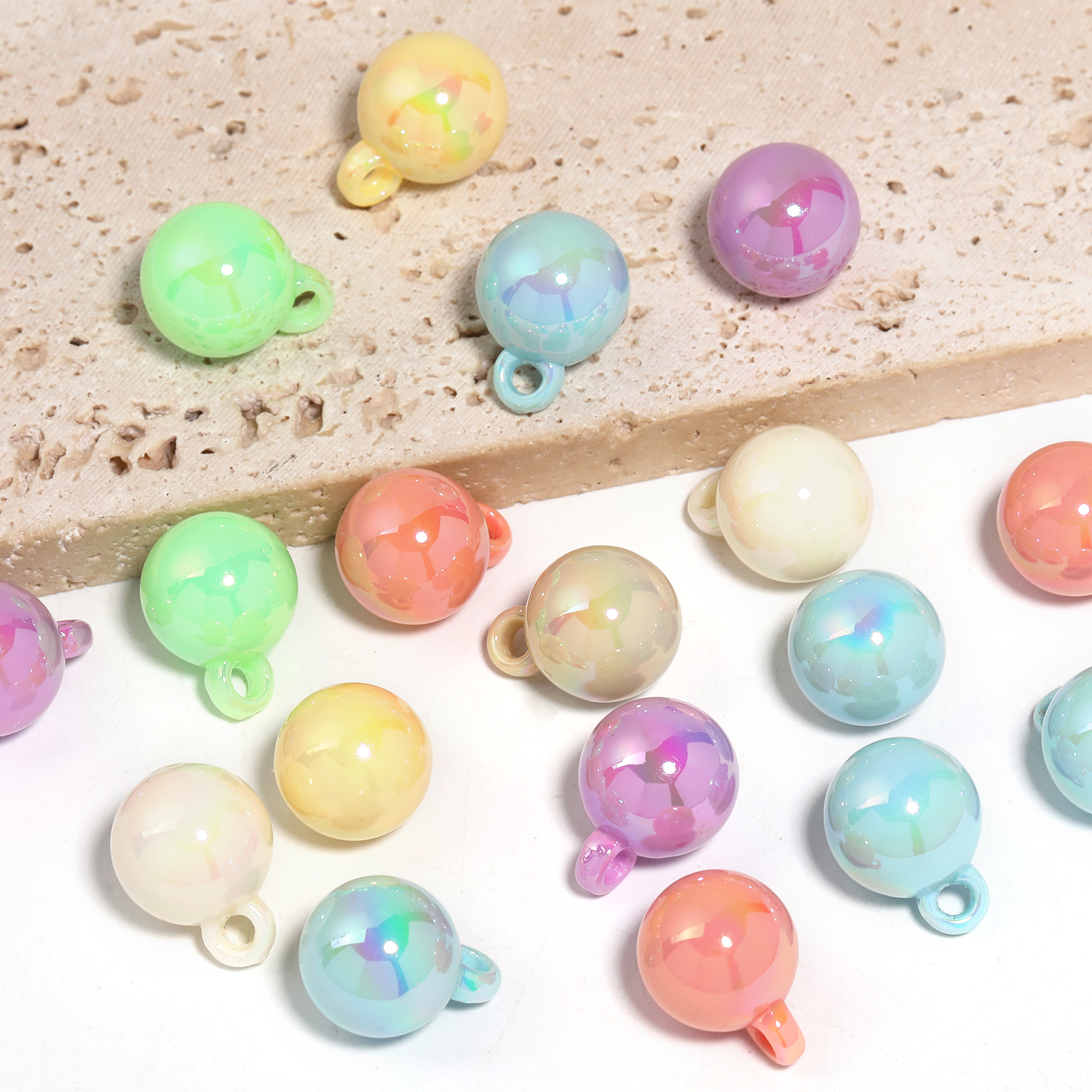 【B151】100pcs Luminous UV Plating Transparent Rainbow Iridescent Beads DIY-JPM