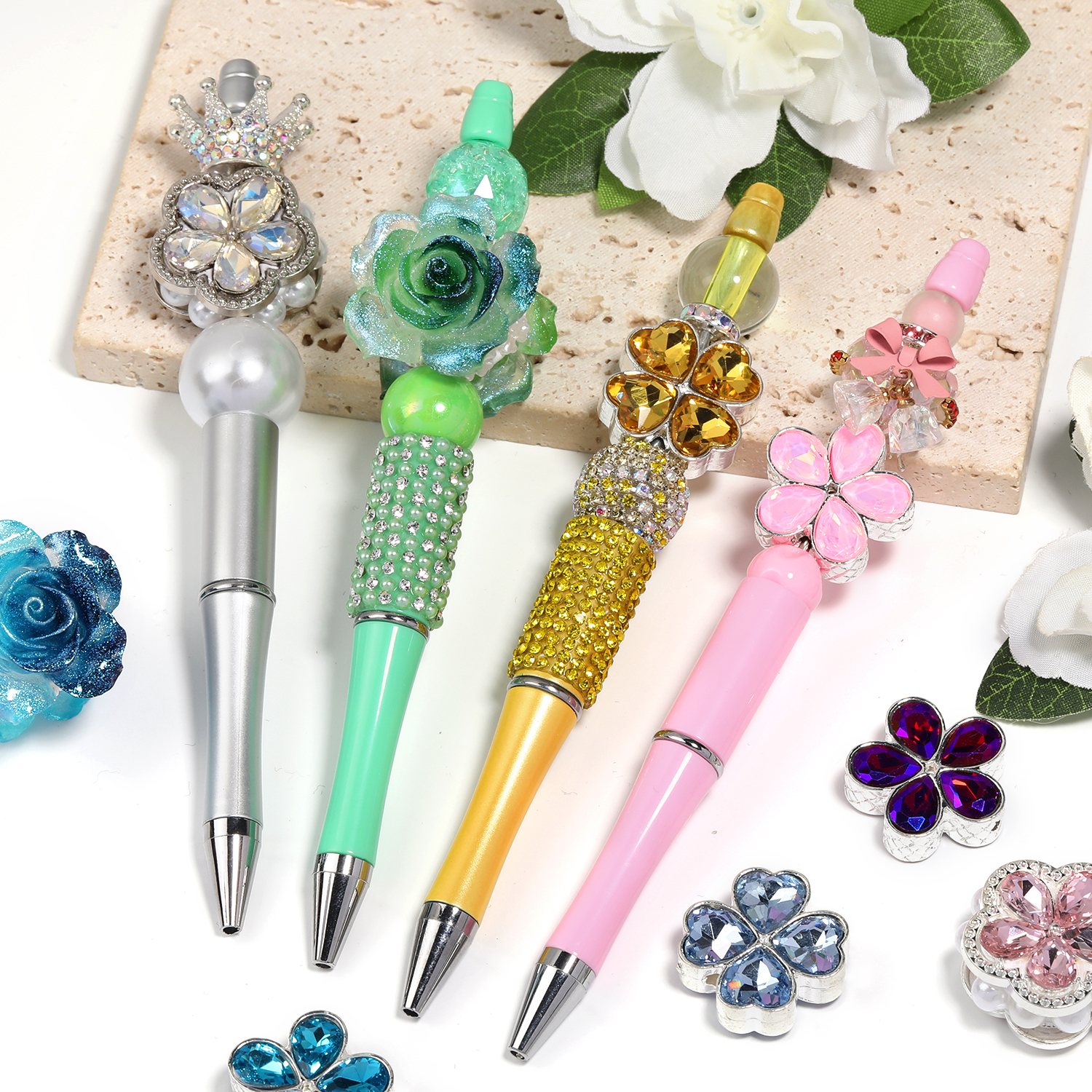 【B154】10pcs Rose Flower AB Resin Clear Candy Color Flatback Flower Rhinestone -JPM