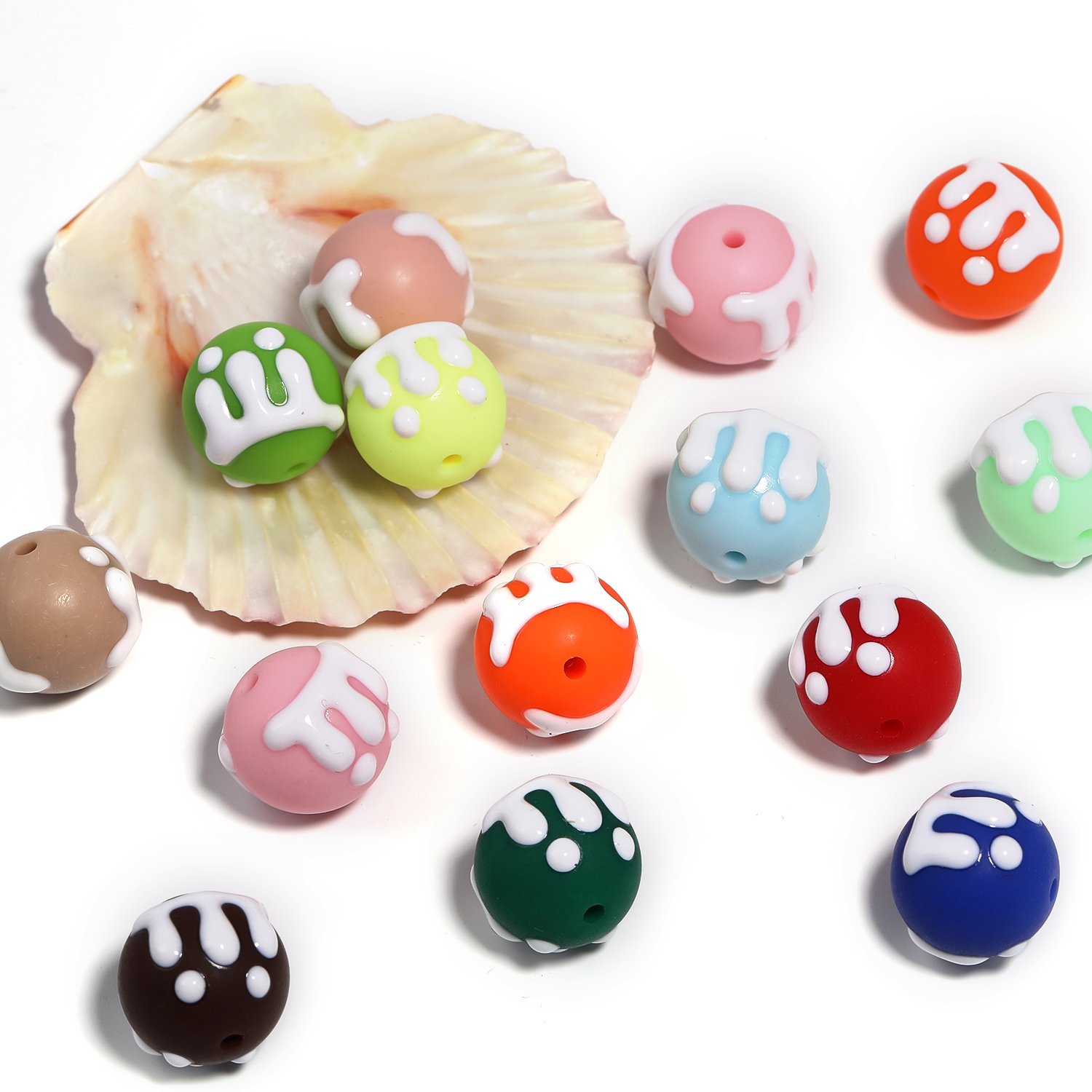  【B163】Round Beads Cross Pattern Acrylic Spacer Bead DIY Jewelry Findings Making-JPM