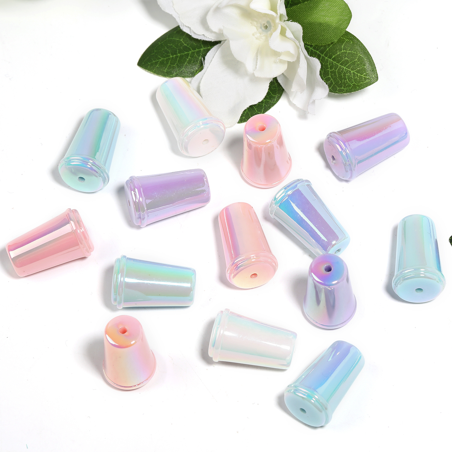 【B138】50pcs UV Plating Acrylic Beads, Opaque, Column, Mixed Color-JPM