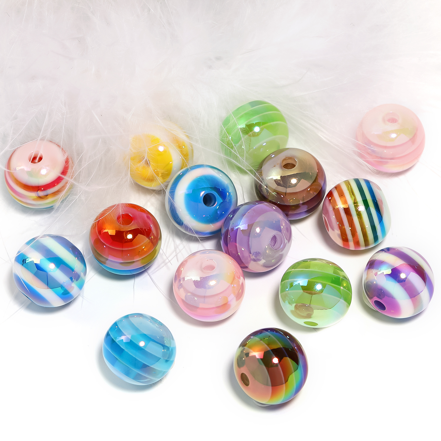 【B175】100pcs  Stripe Resin Beads, AB Color, Rondelle-JPM