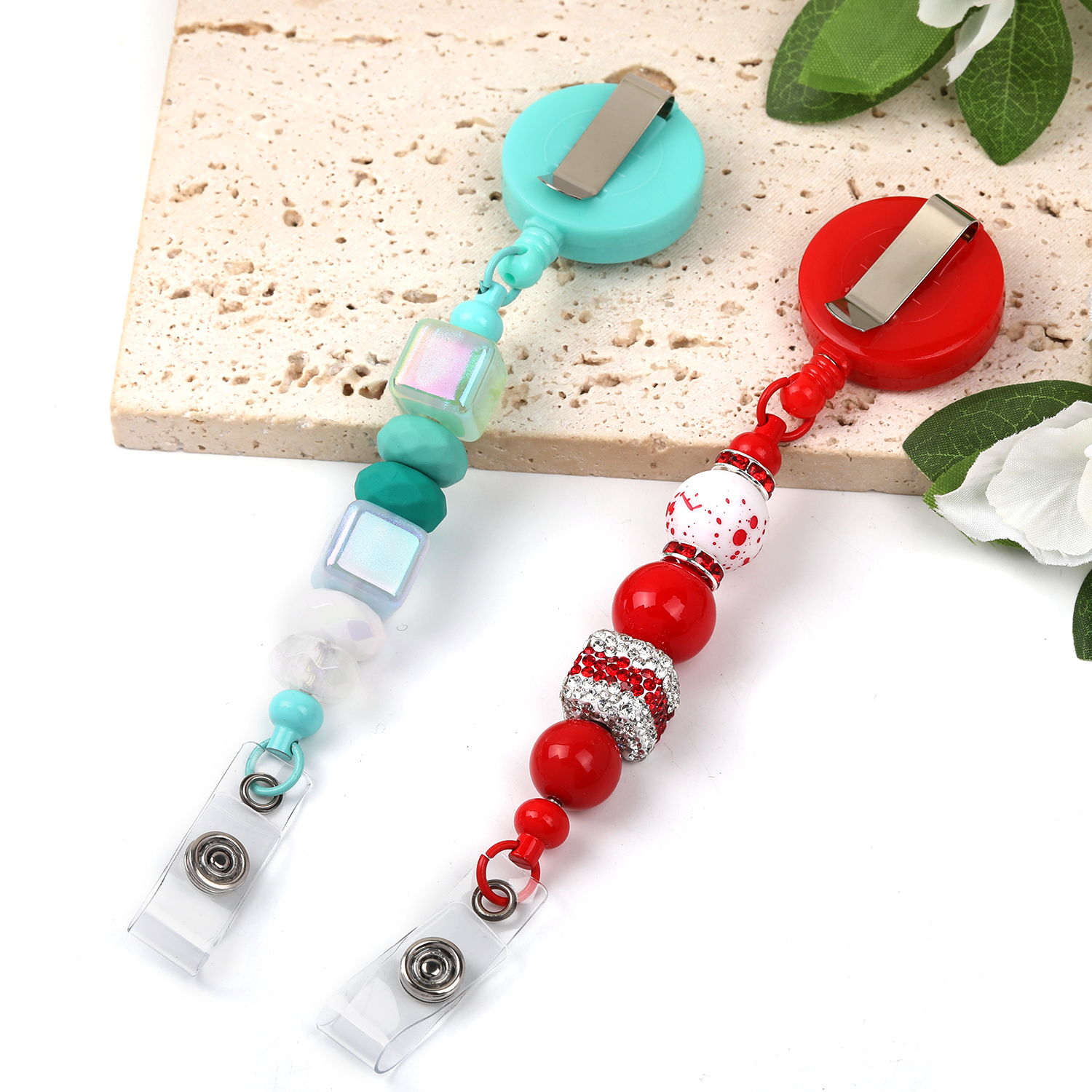 【P100】5Pcs Card sleeve telescopic easy-pull buckle can be DIY beads keychain-JPM