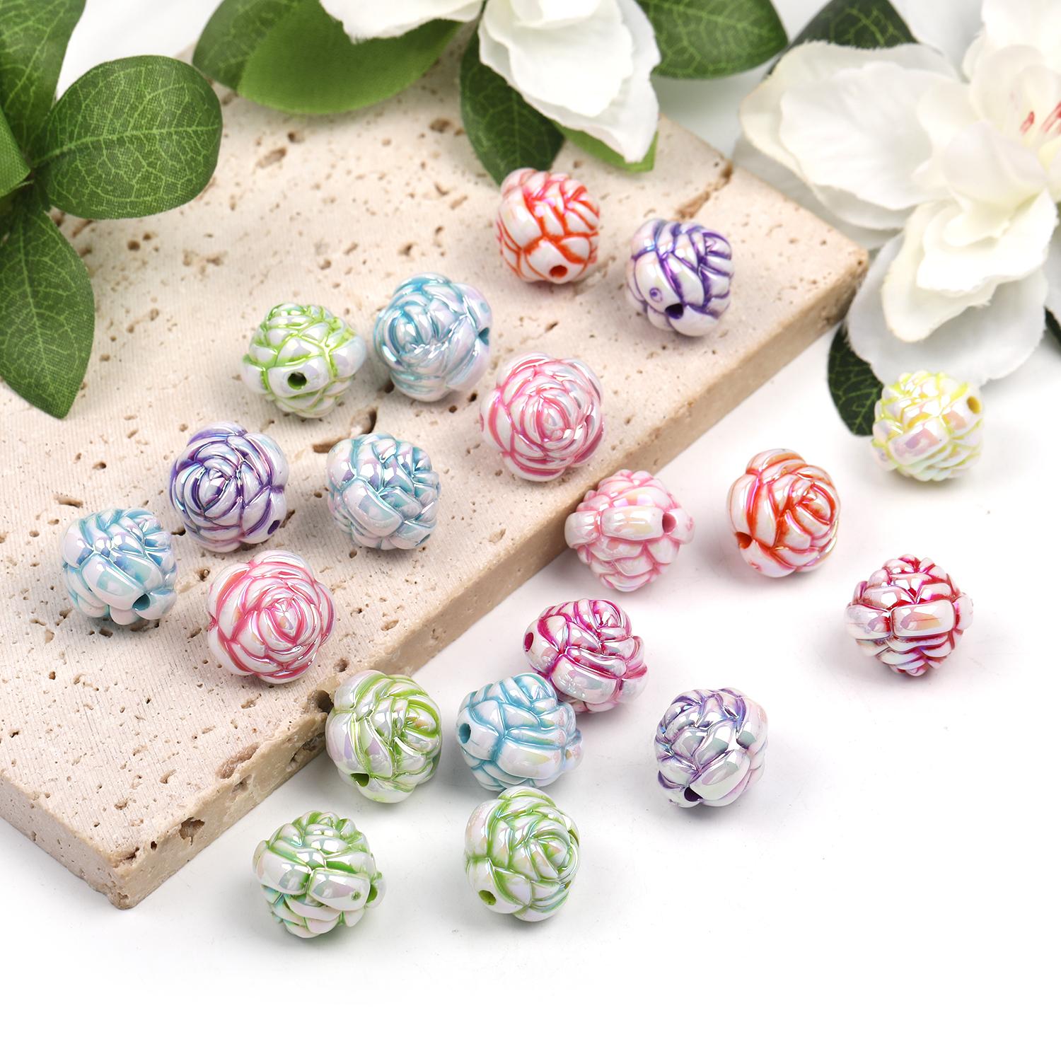 【B93】 100pcs DIY pen decoration UV plated color mixed color rose beads-JPM