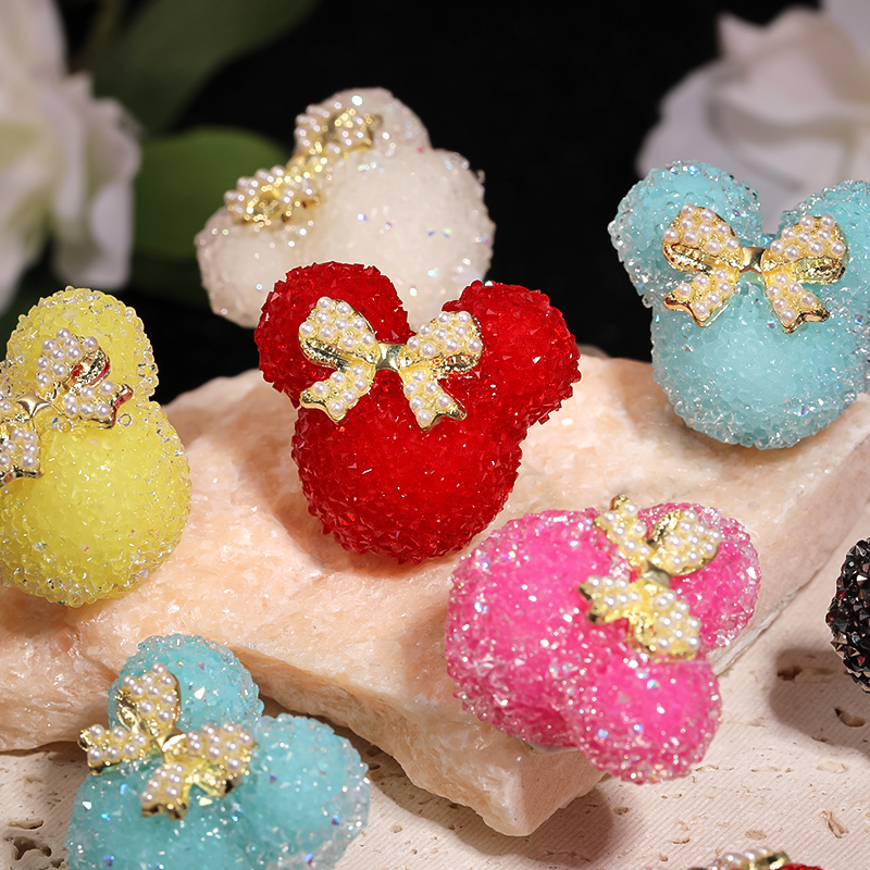 【B109】Mouse Head / Heart With Metal Gold/Pearls Bow Gummy Sugar Beads-JPM