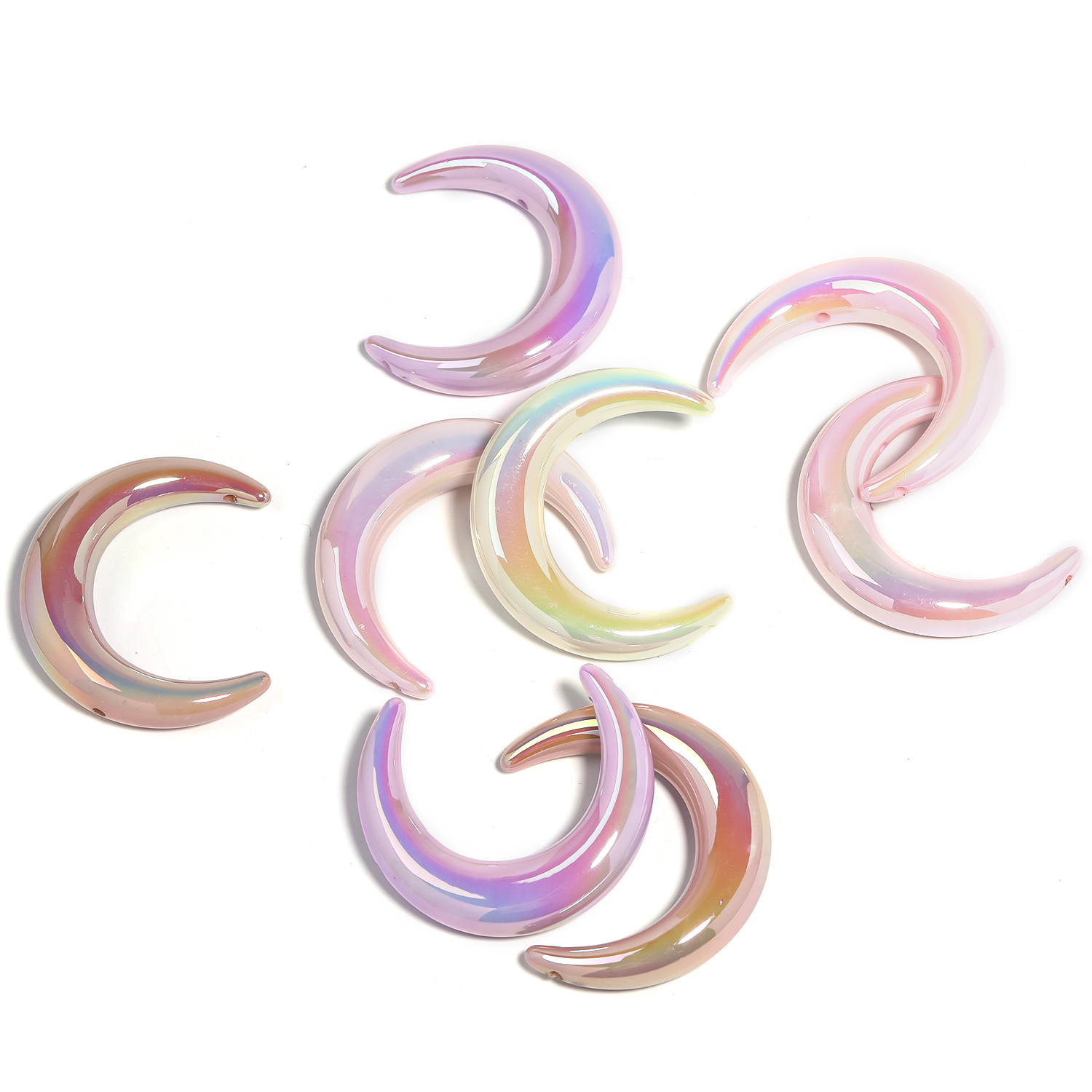 【B147】50pcs Moon Acrylic Beads, Pastel Color, Glow in the Dark Luminous for DIY-JPM