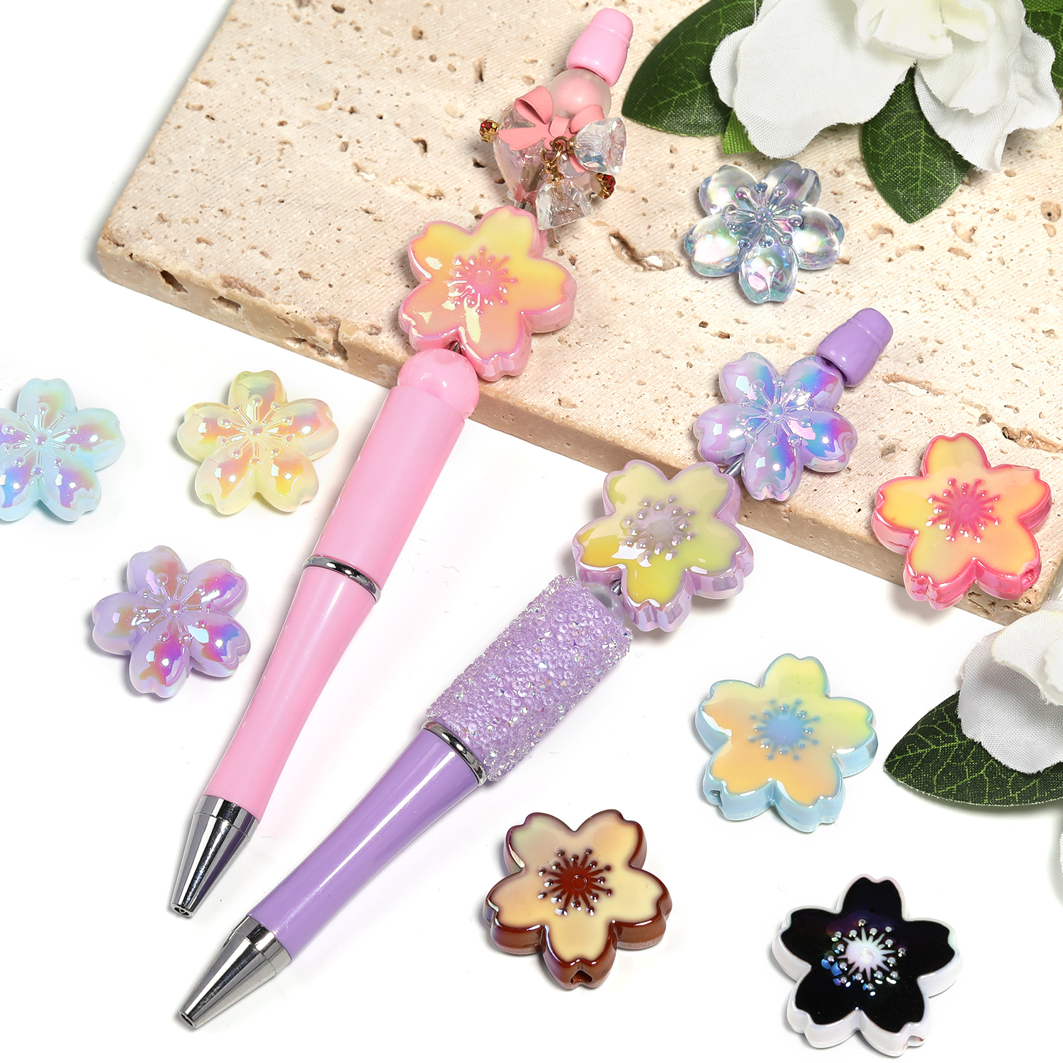 【B167】 Acrylic Enamel Cherry Blossom Flower Beads for Handmade DIY-JPM