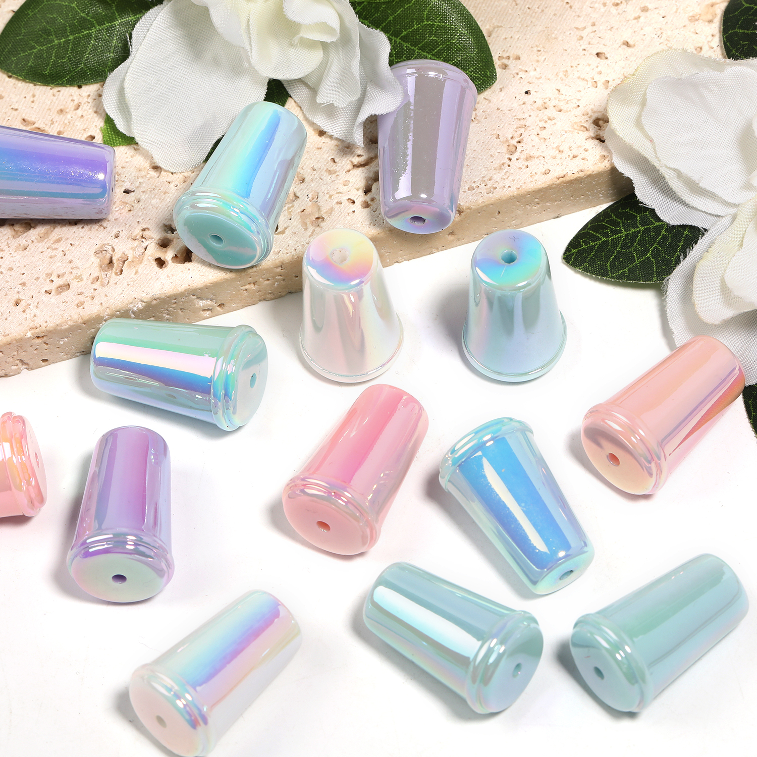 【B138】50pcs UV Plating Acrylic Beads, Opaque, Column, Mixed Color-JPM