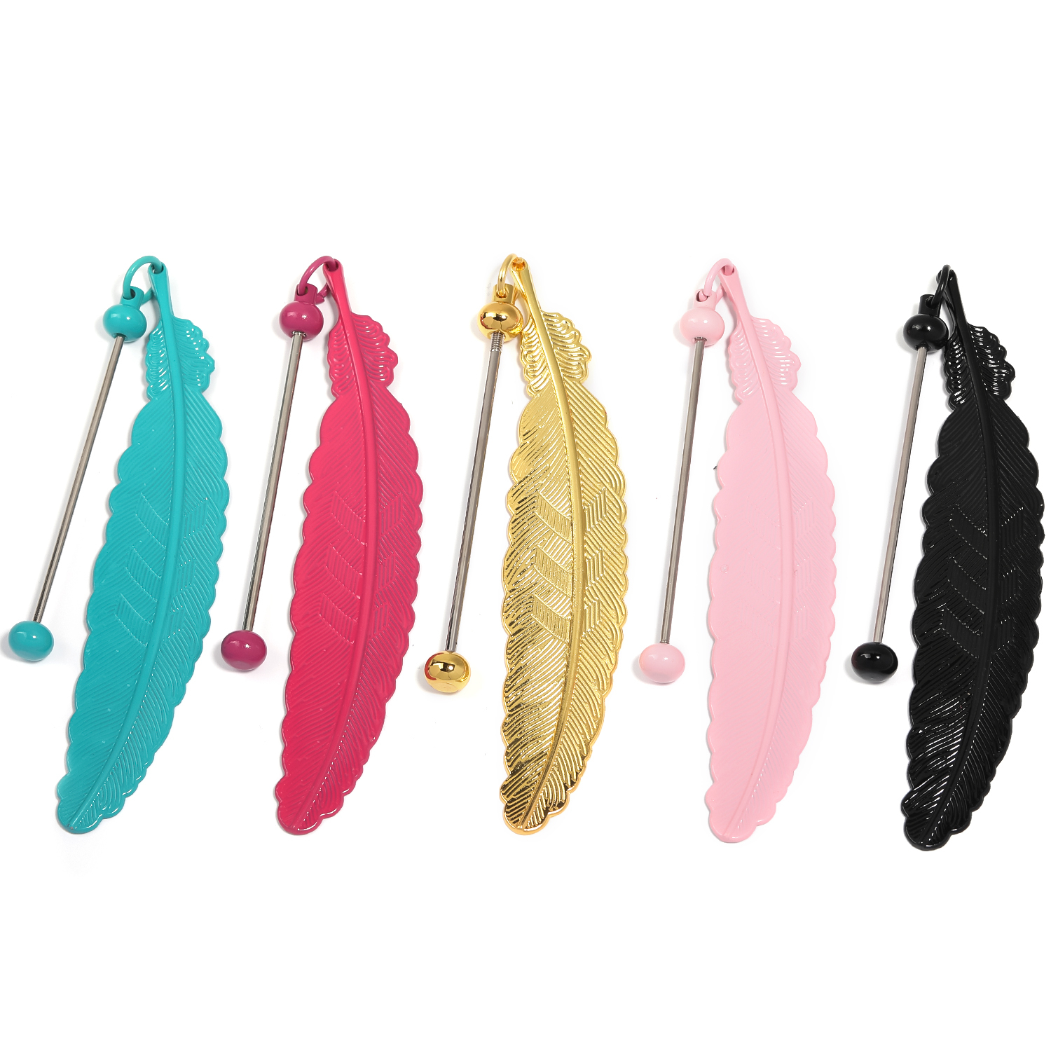 【P166】5pcs  Beadable Bar Feather Bookmark DIY Beaded Bookmark-JPM