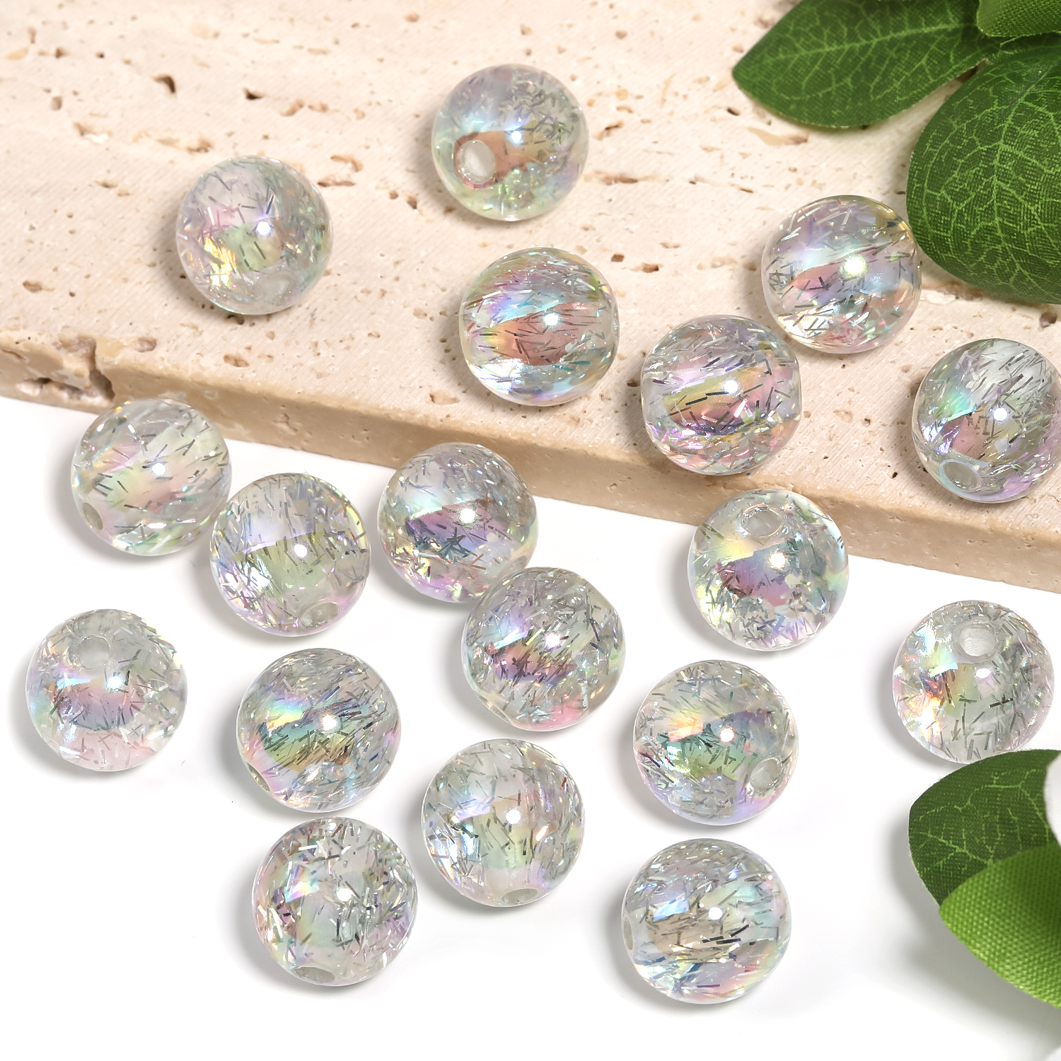 【B168】16mm/20mm  UV Plating Transparent Rainbow Iridescent Acrylic Beads-JPM