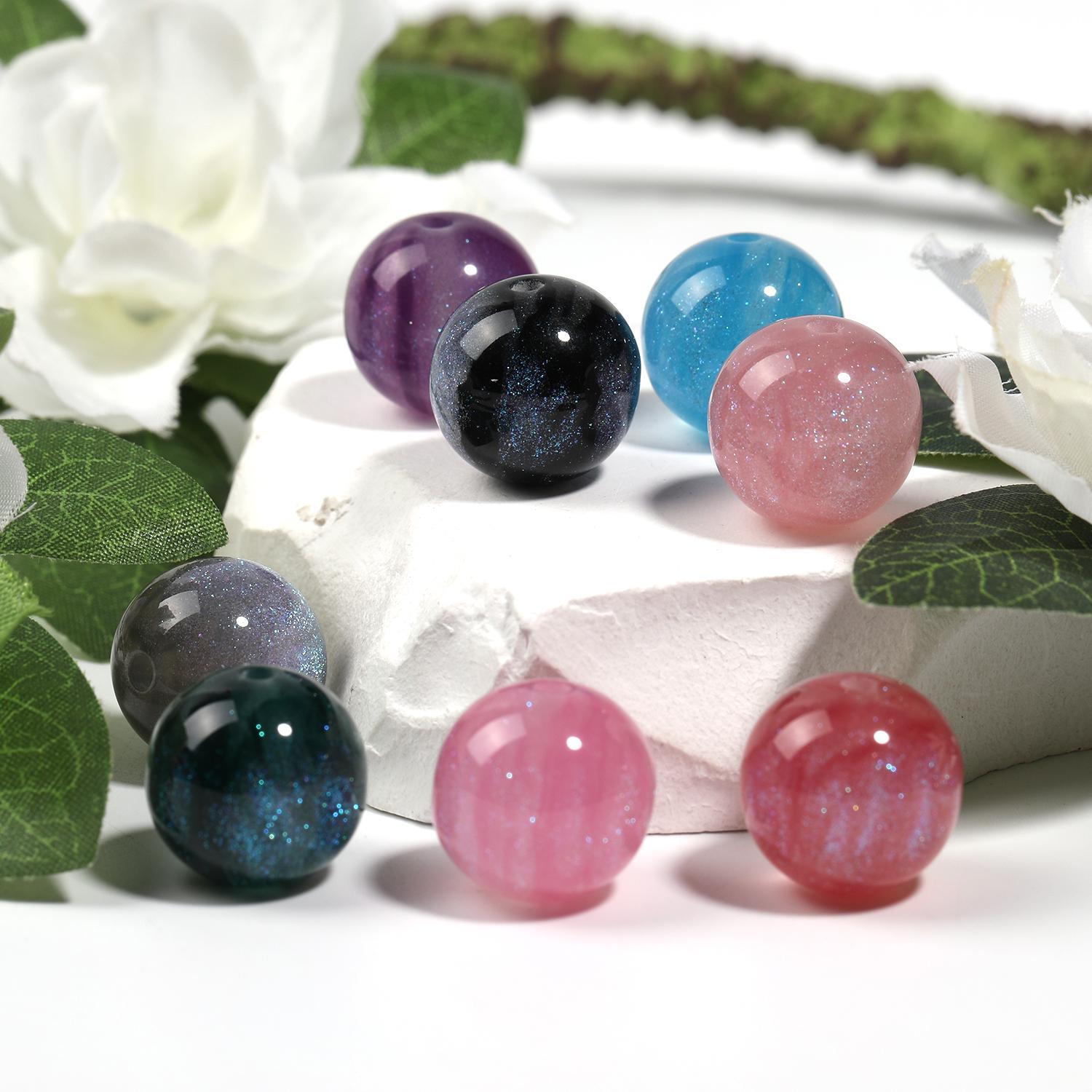 【B105】50pcs DIY resin starry sky gilt round beads loose beads handmade-JPM