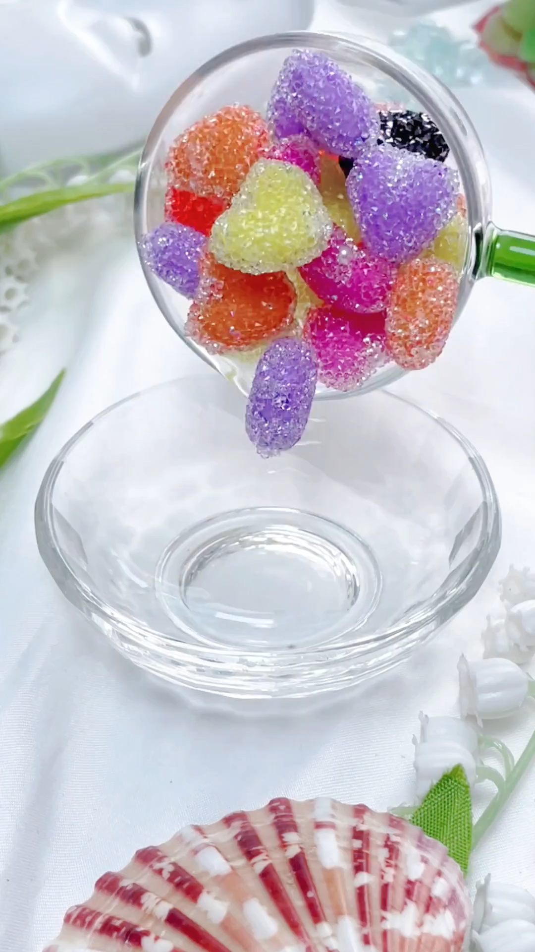 【B113】Jelly Crystal Rhinestones Paved Love Heart Acrylic Resin Beads