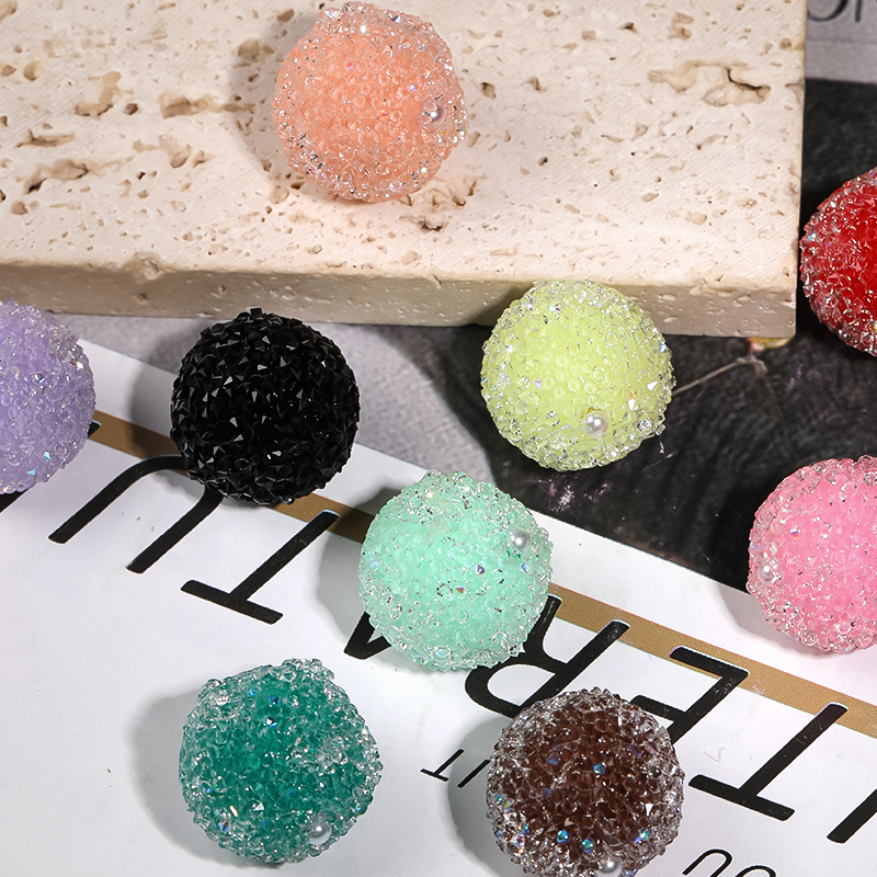【B113】Sugar Jelly Crystal Rhinestones Paved Love Heart Acrylic Resin Beads-JPM