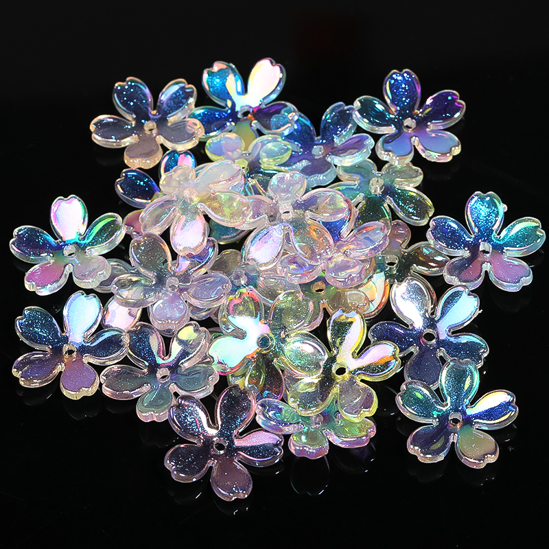 【B111】200pcs UV five-petal flower diy beads are  Acrylic Beads, AB Color Plated, Flower -JPM