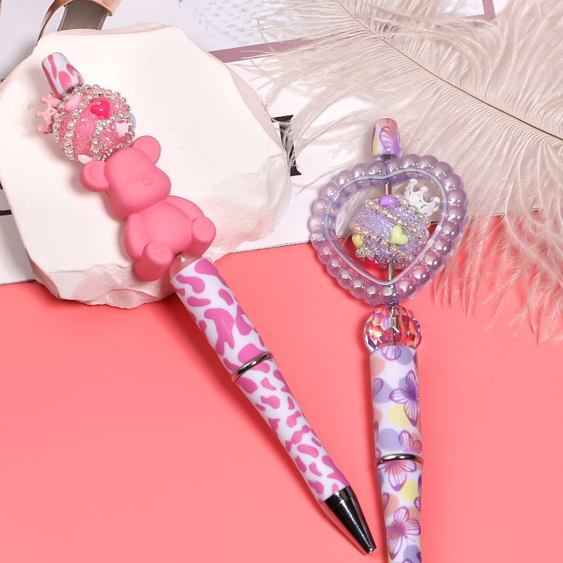 【B117】10pcs  Crown Acrylic Sugar Beaded Pens  sugar beads  Diy Rhinestone Beads with pearl -JPM