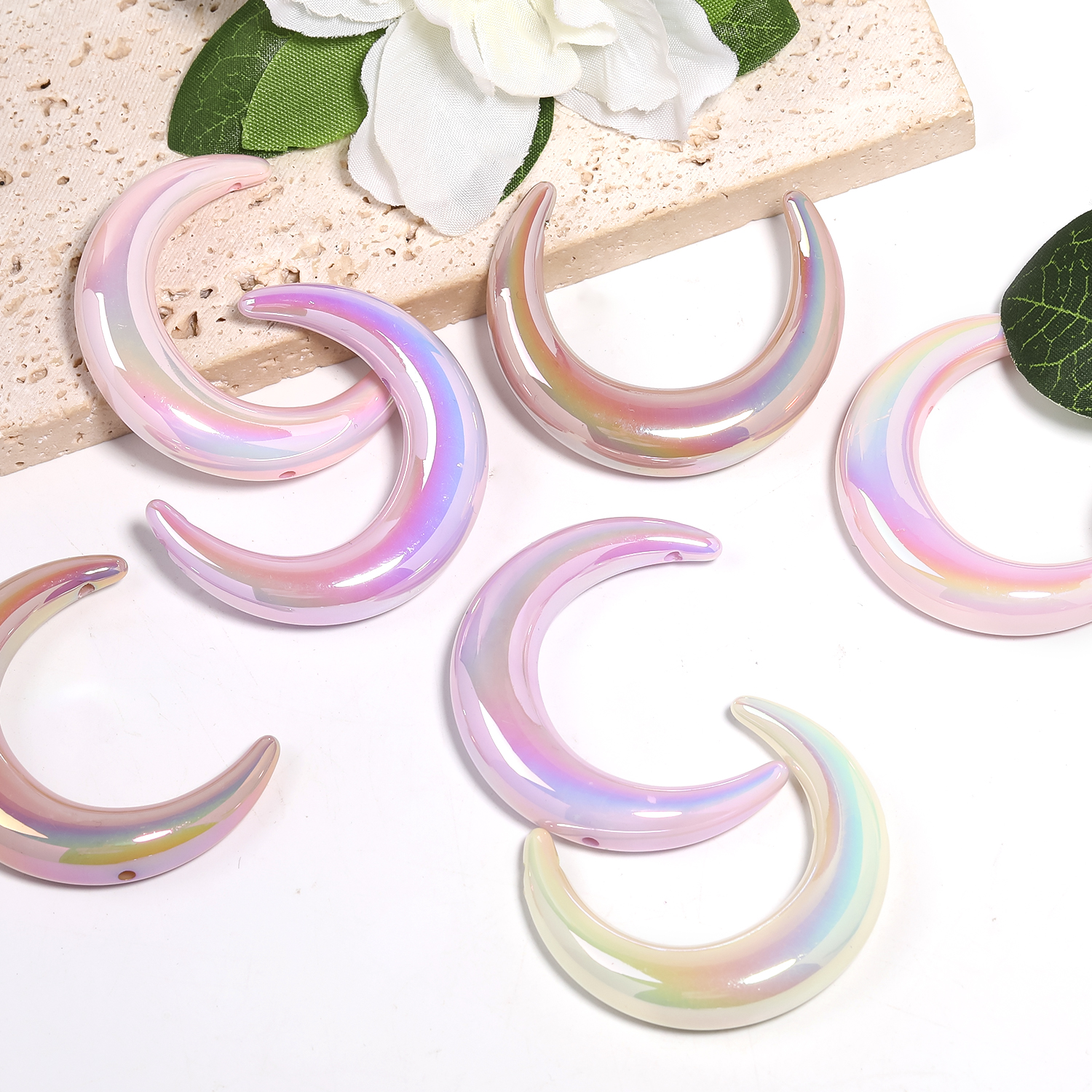 【B147】50pcs Moon Acrylic Beads, Pastel Color, Glow in the Dark Luminous for DIY-JPM